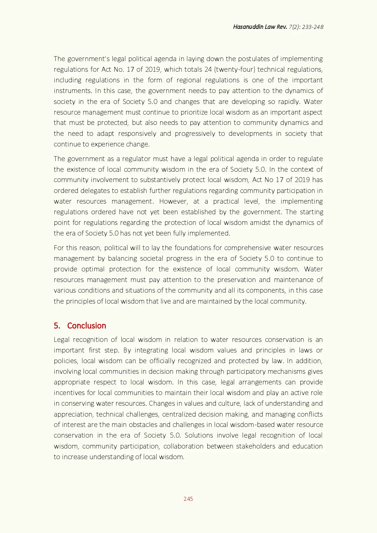 juris Local Wisdom Based Water Resources Conservation Enhancing Local Wisdom in Society 5 0