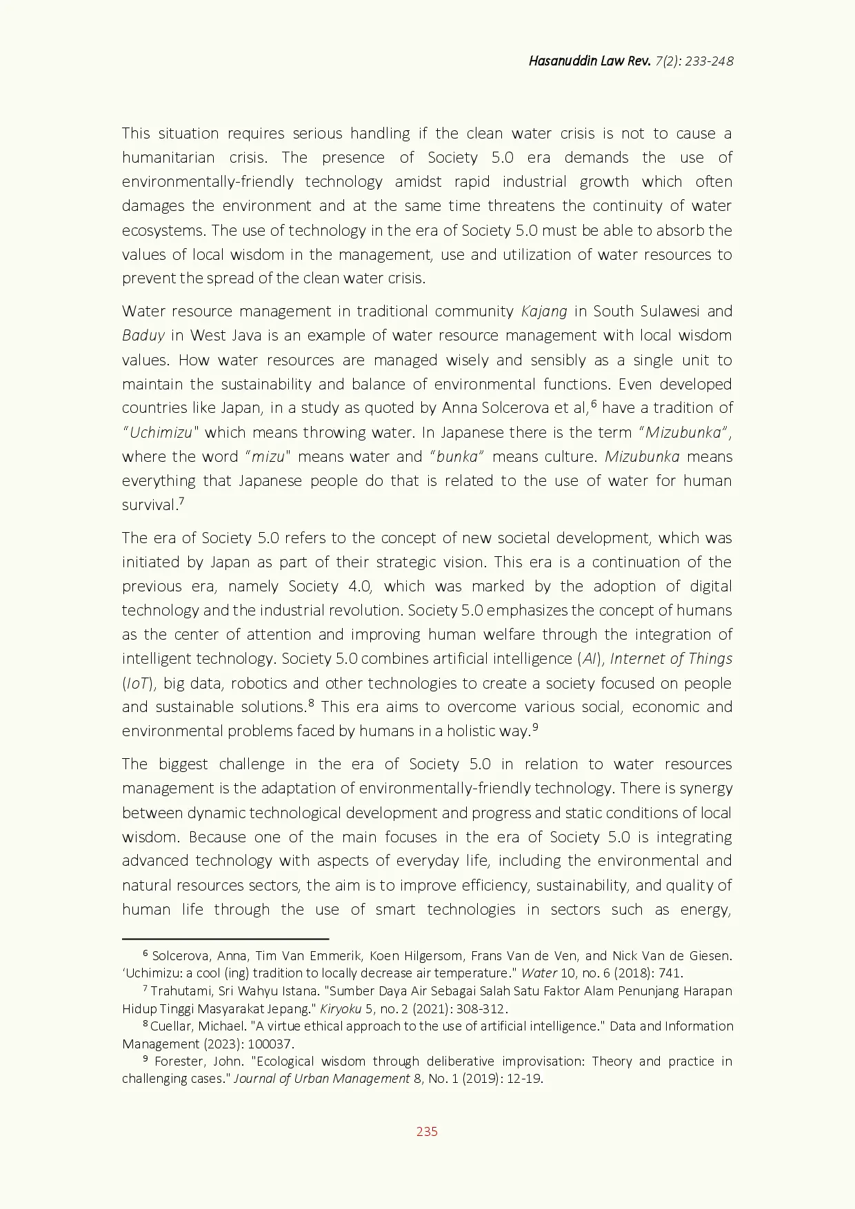 juris Local Wisdom Based Water Resources Conservation Enhancing Local Wisdom in Society 5 0