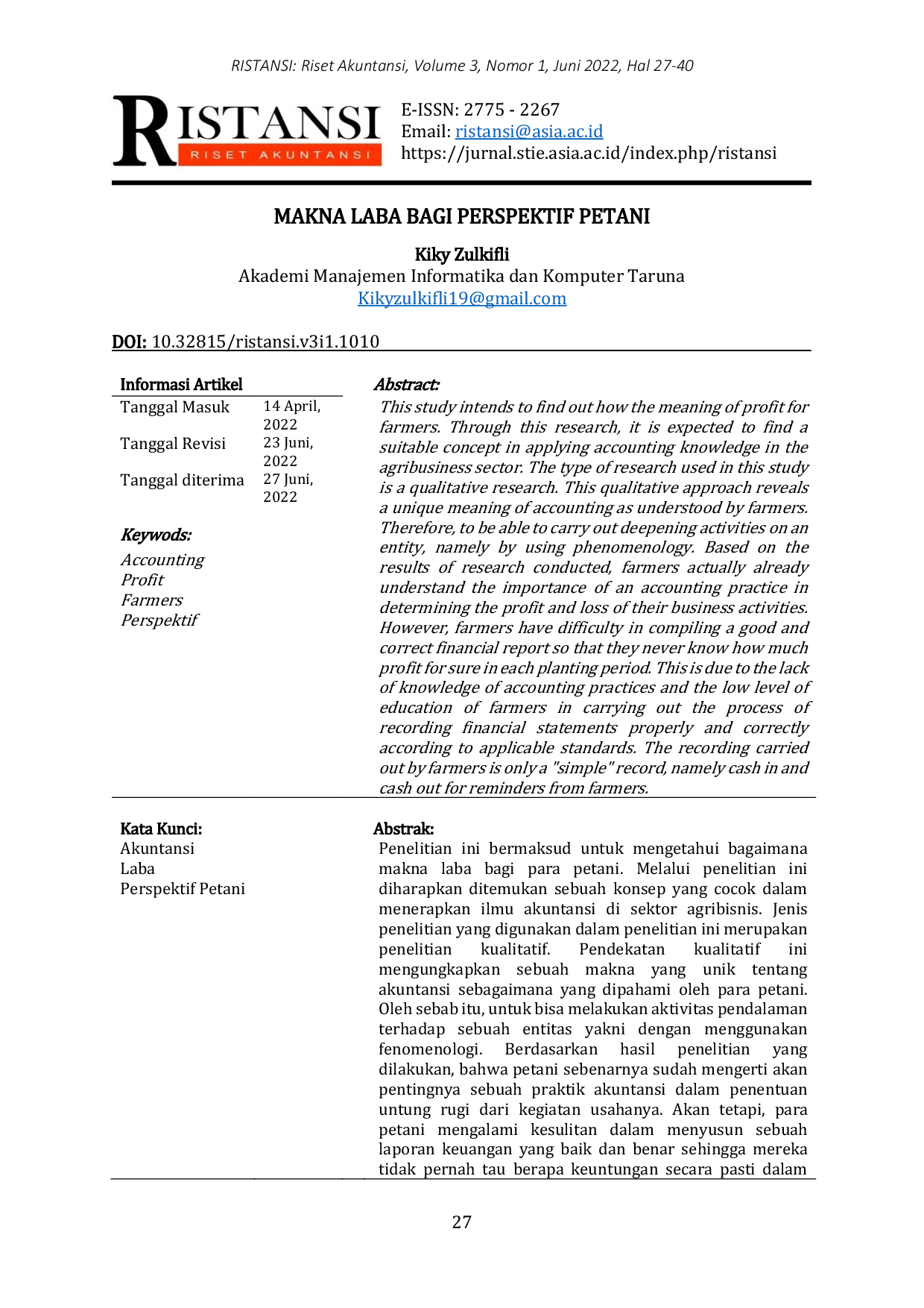 JURIS Makna Laba Bagi Perspektif Petani