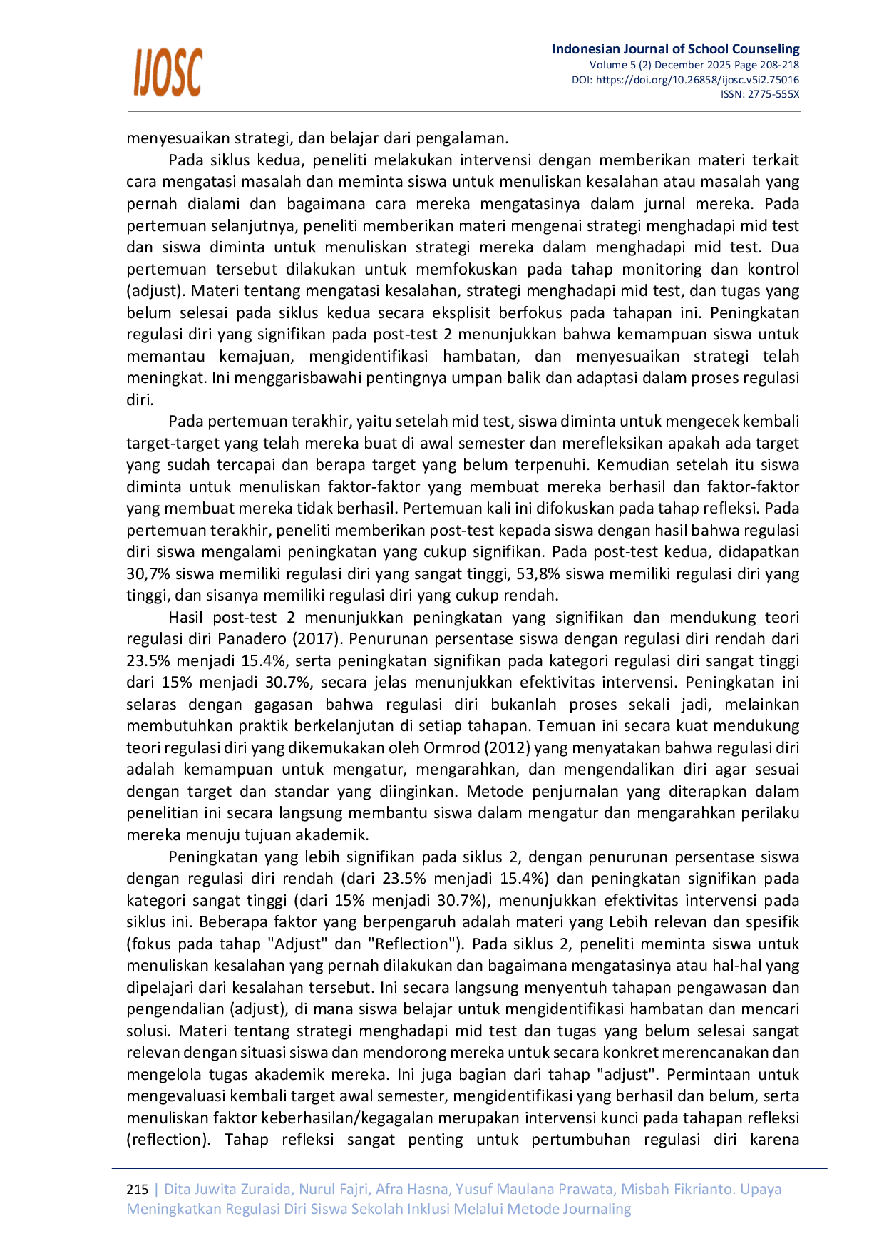 JURIS Upaya Meningkatkan Regulasi Diri Siswa Sekolah Inklusi Melalui Metode Journaling