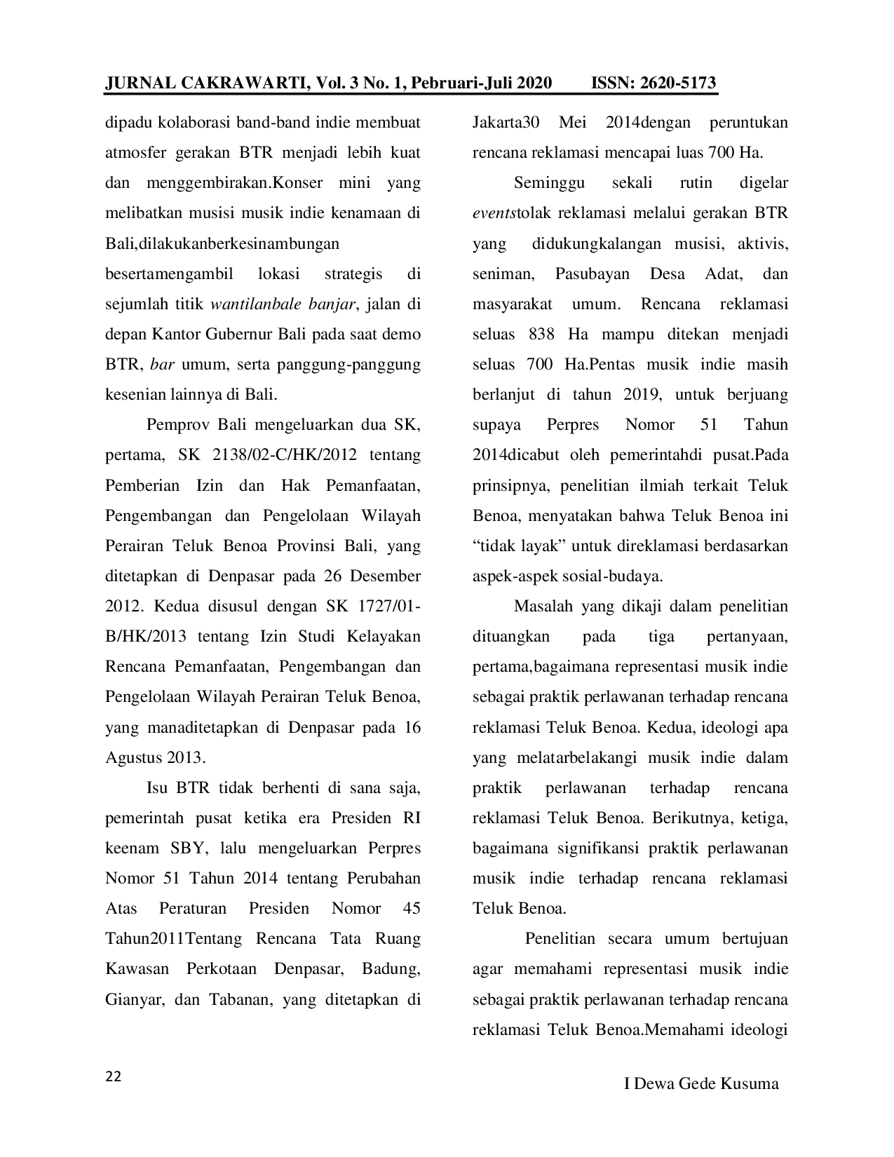 JURIS Musik Indie Sebagai Praktik Perlawanan Terhadap Rencana Reklamasi Teluk Benoa Bali