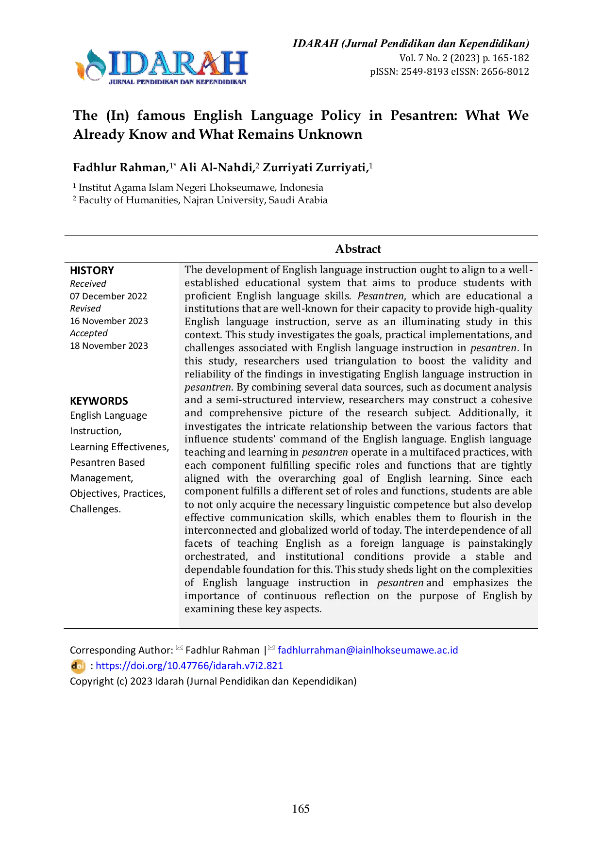 JURIS The In famous English Language Policy in Pesantren What We Already Know and What Remains Unknown