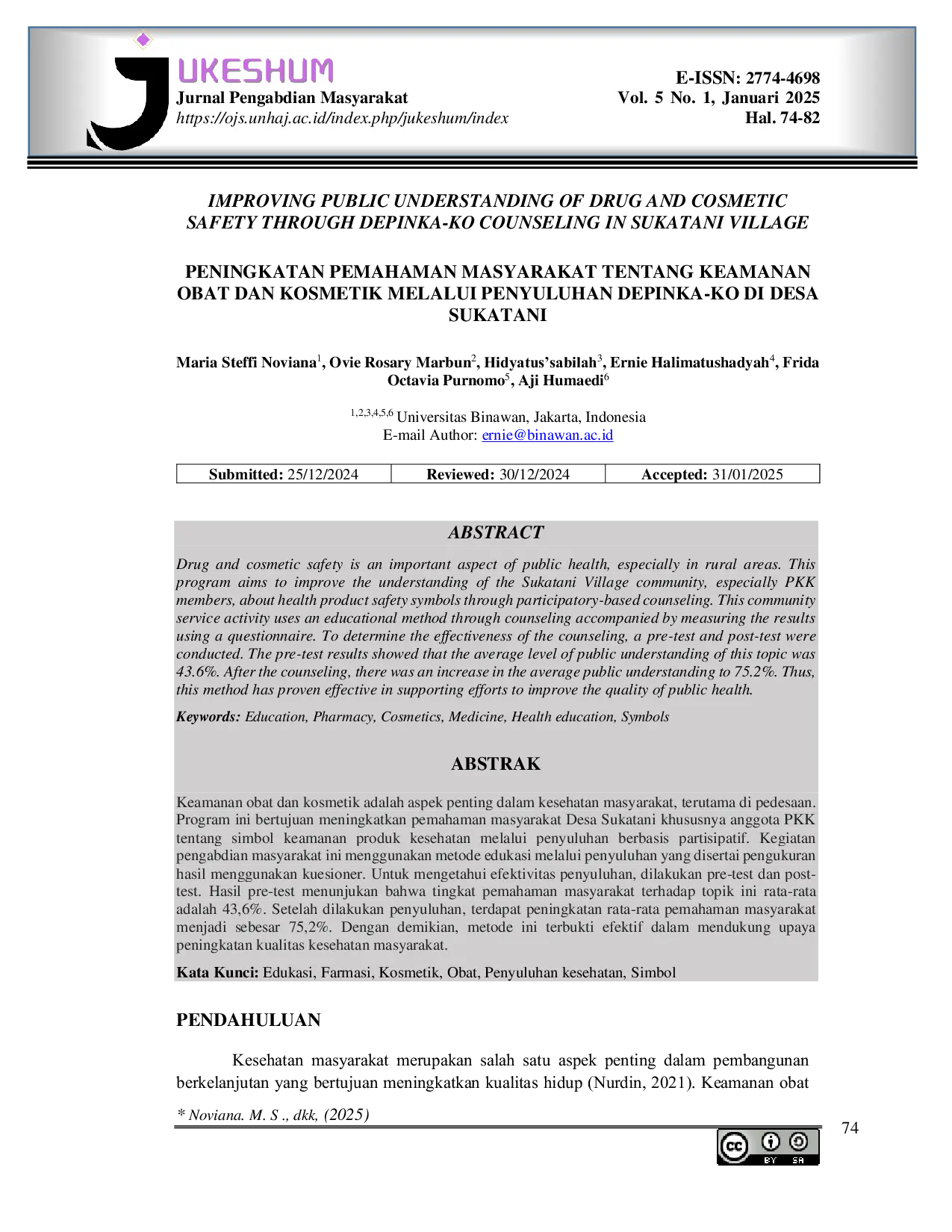 JURIS Improving Public Understanding of Drug and Cosmetic Safety Through Depinka Ko Counseling in Sukatani Village Peningkatan Pemahaman Masyarakat Tentang Keamanan Obat dan Kosmetik Melalui Penyuluhan Dep