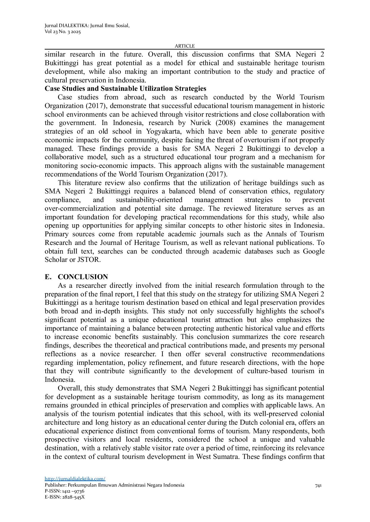 JURIS Strategy for Utilizing Bukitinggi 2 State Senior High School as a Heritage Tourism Commodity Based on Ethics and Legality of Preservation