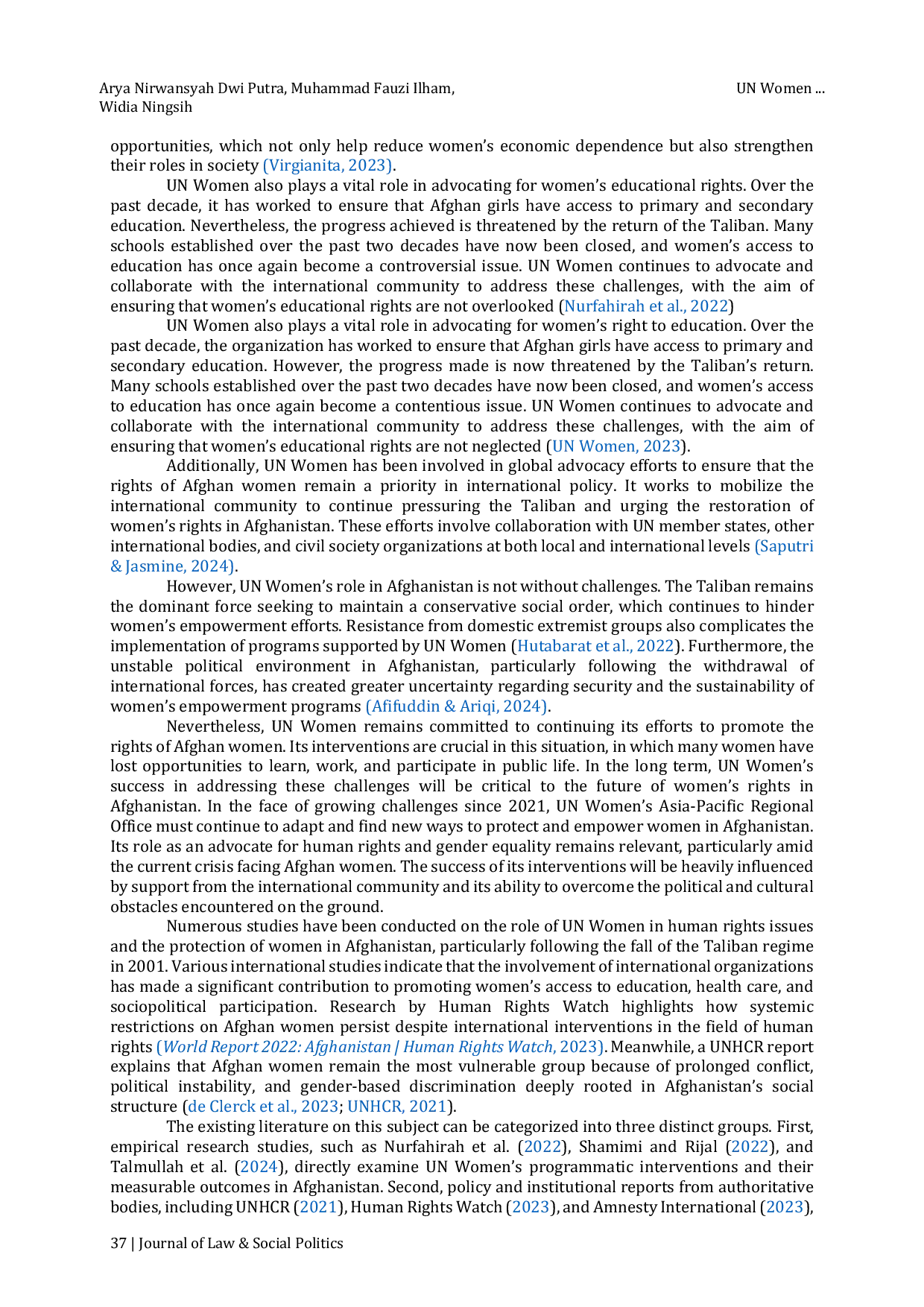 JURIS UN Women and the Protection of Women s Rights in Afghanistan An Analysis of Interventions and Challenges from 2010 to 2024