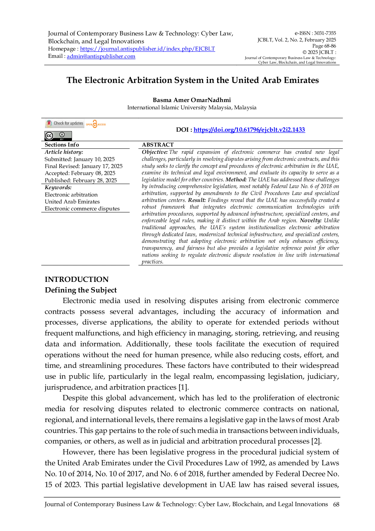 JURIS The Electronic Arbitration System in the United Arab Emirates