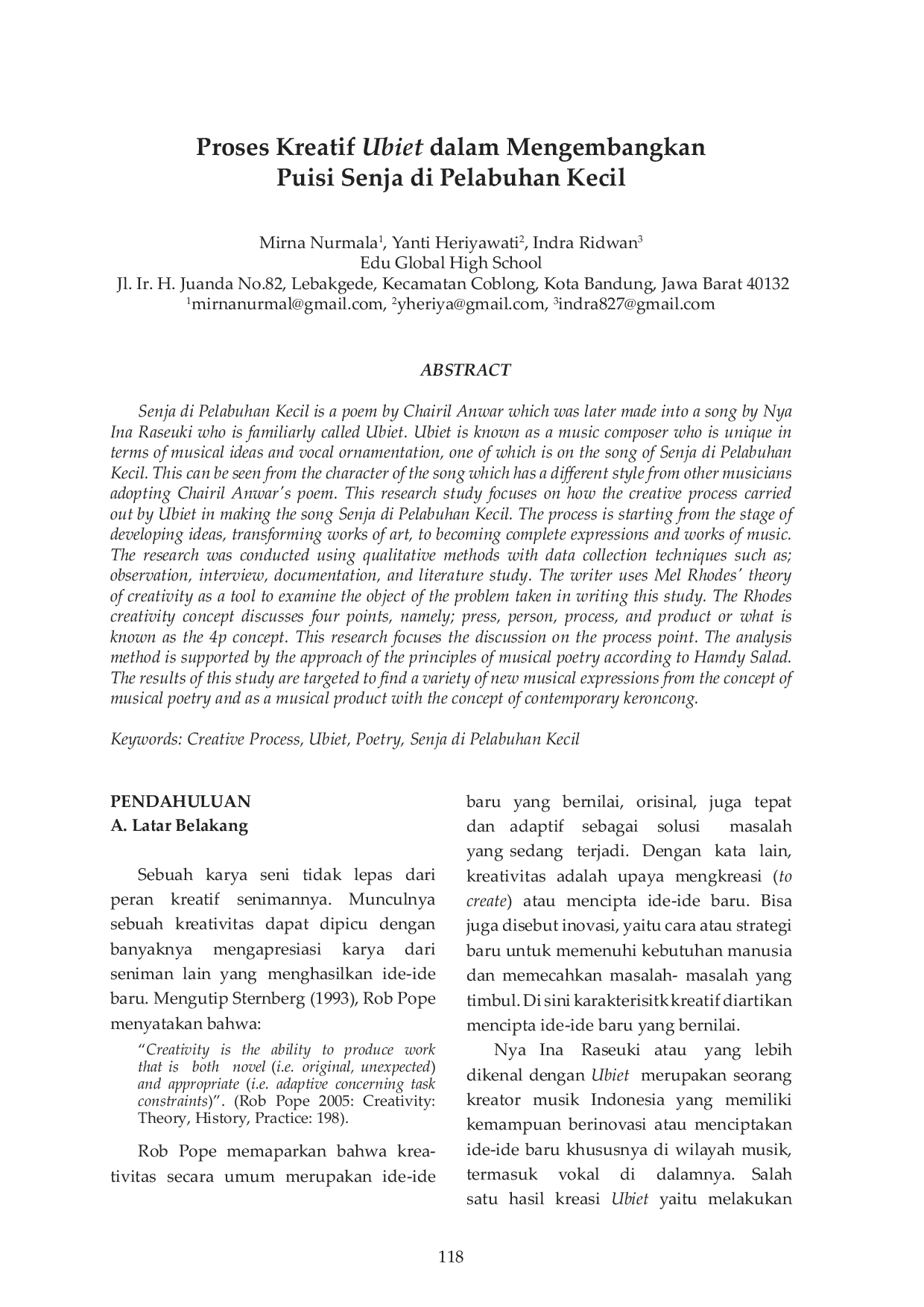 JURIS Proses Kreatif Ubiet dalam Mengembangkan Puisi Senja di Pelabuhan Kecil