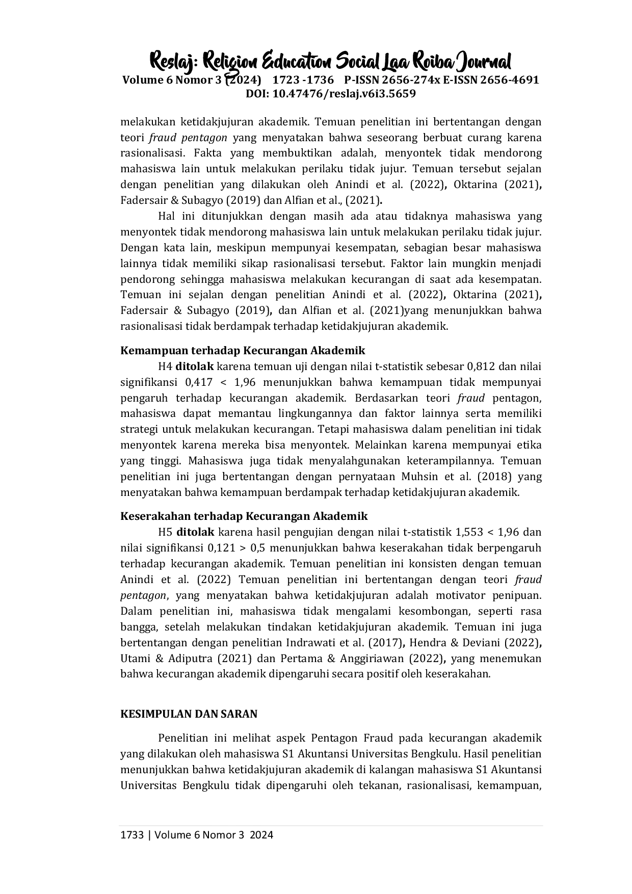 JURIS Pengaruh Dimensi Fraud Crowe Pentagon Terhadap Kecurangan Akademik Mahasiswa