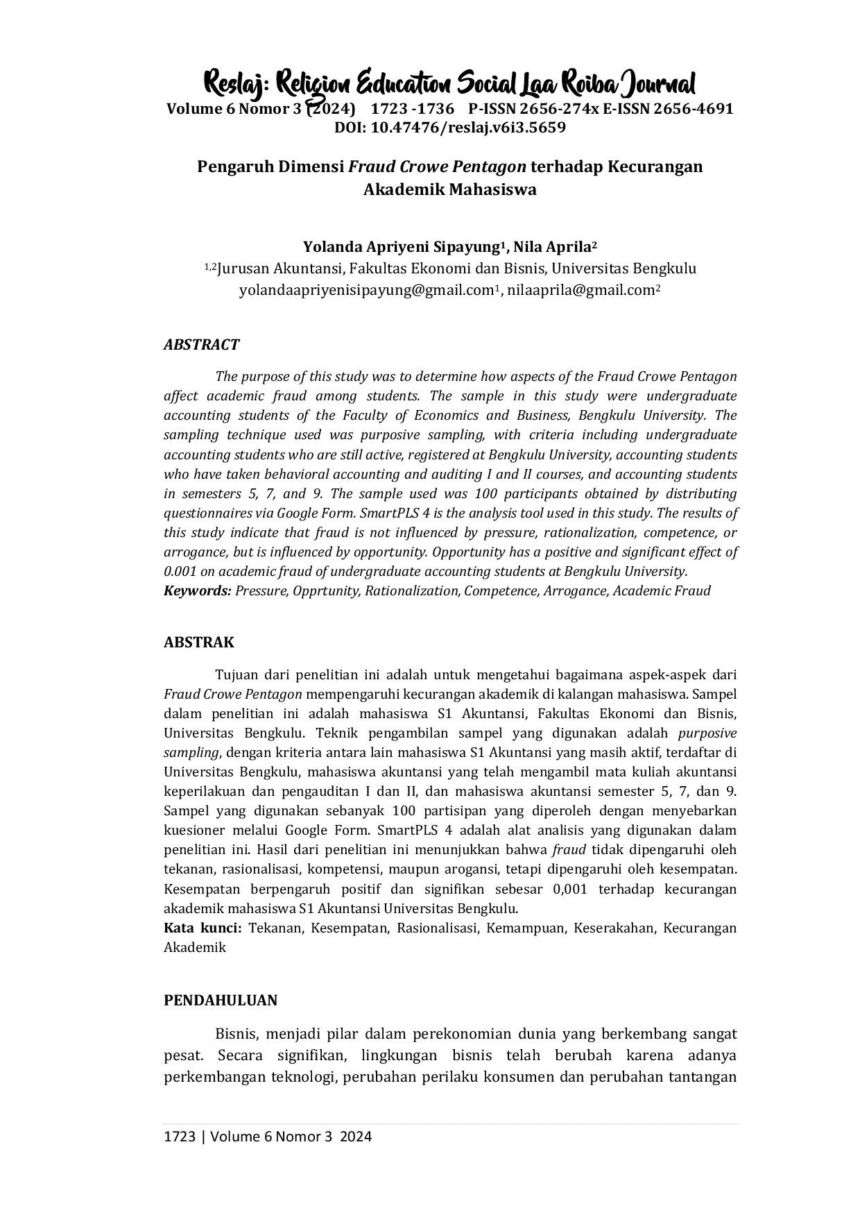 JURIS Pengaruh Dimensi Fraud Crowe Pentagon Terhadap Kecurangan Akademik Mahasiswa