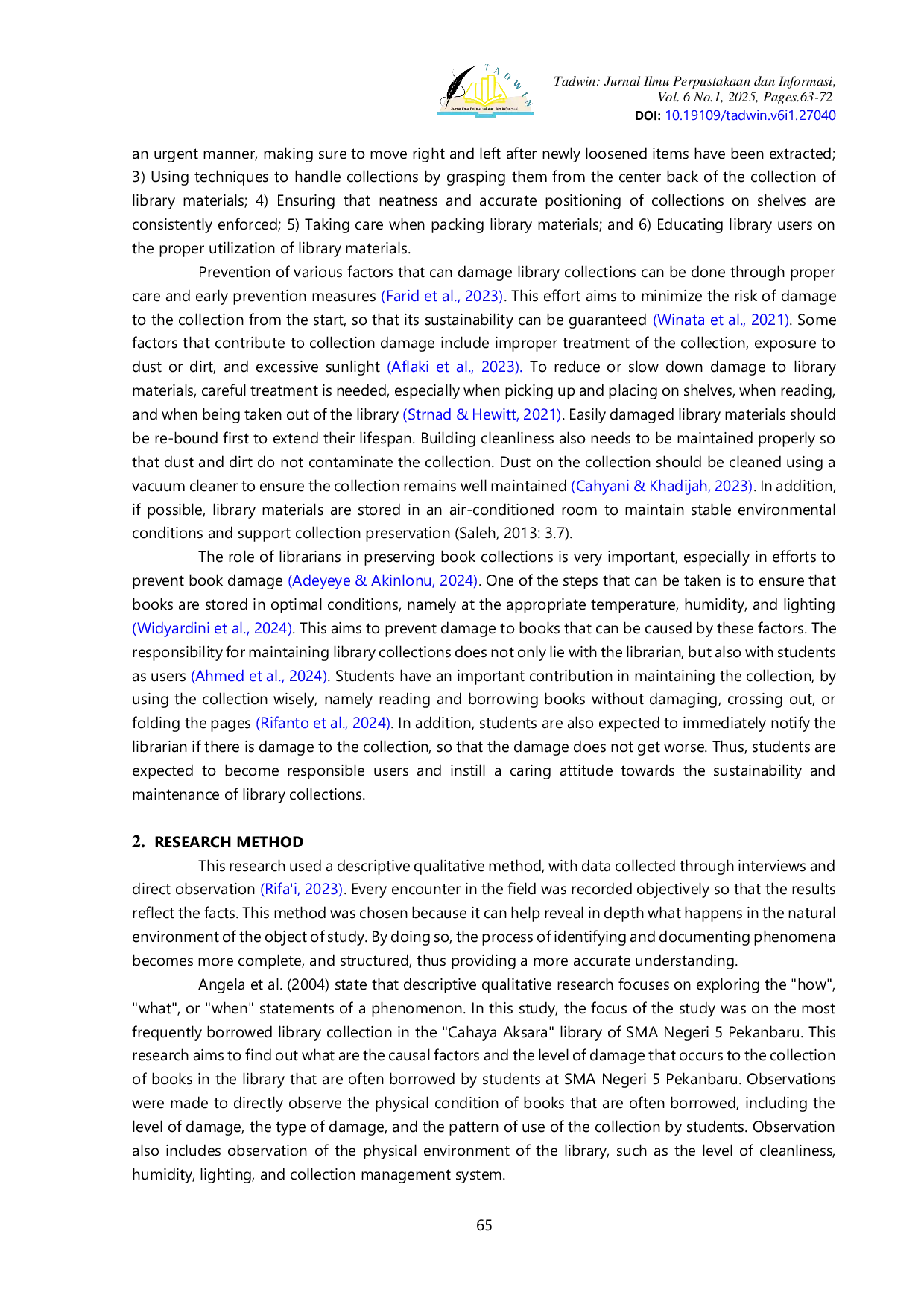 JURIS Preservation Strategy of Print Collection in Cahaya Aksara Library SMA Negeri 5 Pekanbaru