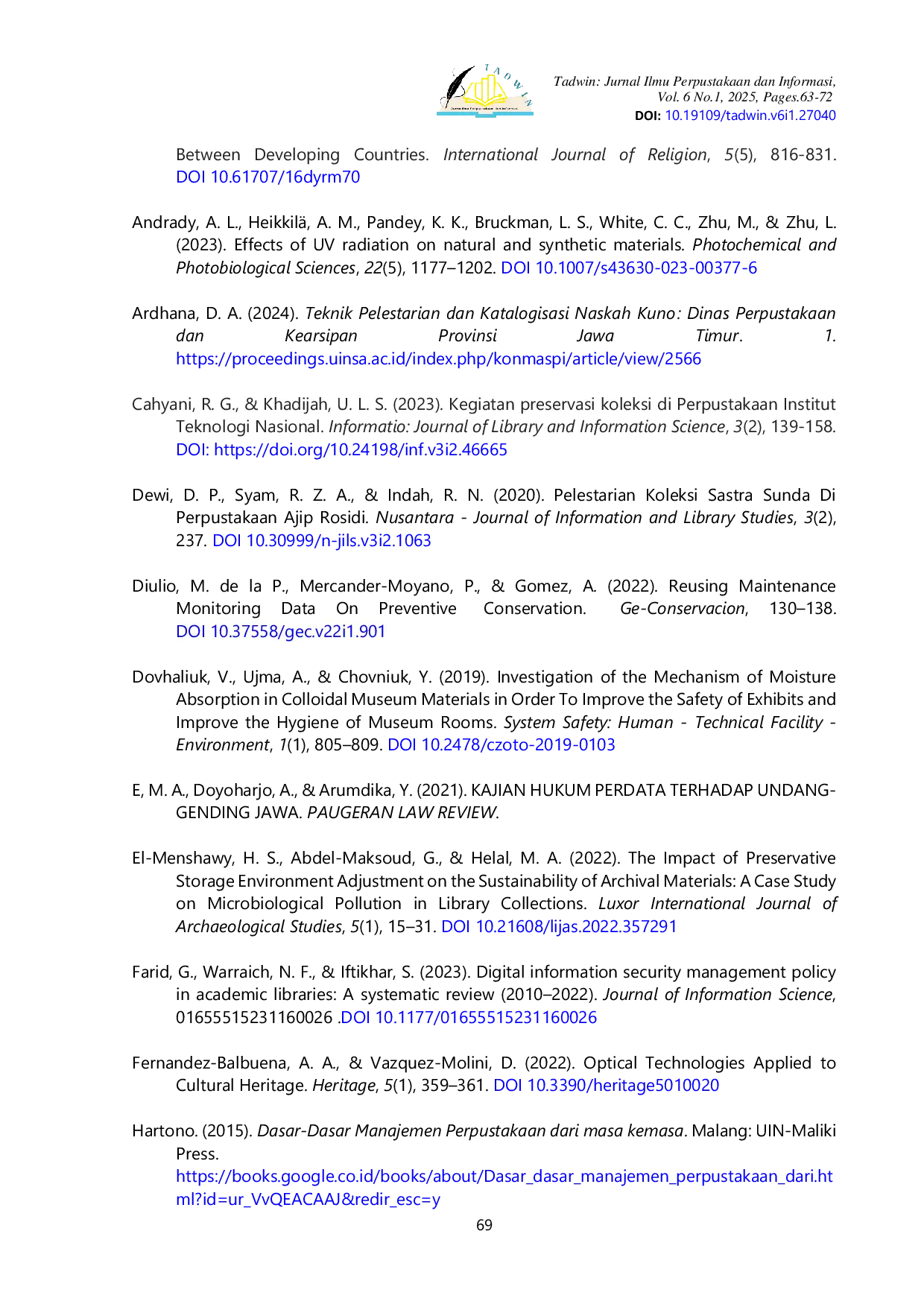 JURIS Preservation Strategy of Print Collection in Cahaya Aksara Library SMA Negeri 5 Pekanbaru