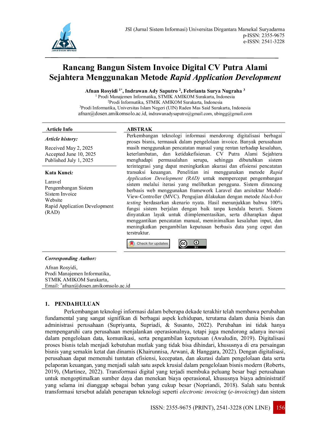 JURIS Rancang Bangun Sistem Invoice Digital CV Putra Alami Sejahtera Menggunakan Metode Rapid Application Development