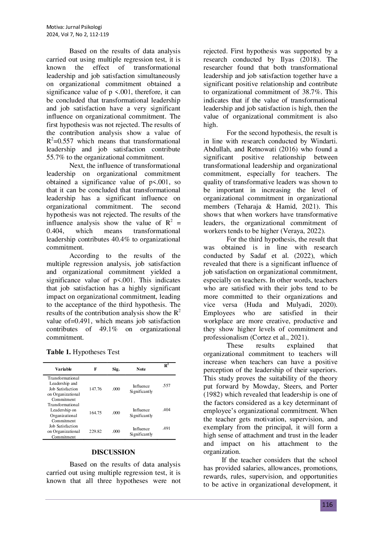 JURIS The Influence Of Perceived Transformational Leadership Style And Job Satisfaction On Organizational Commitment In Teacher