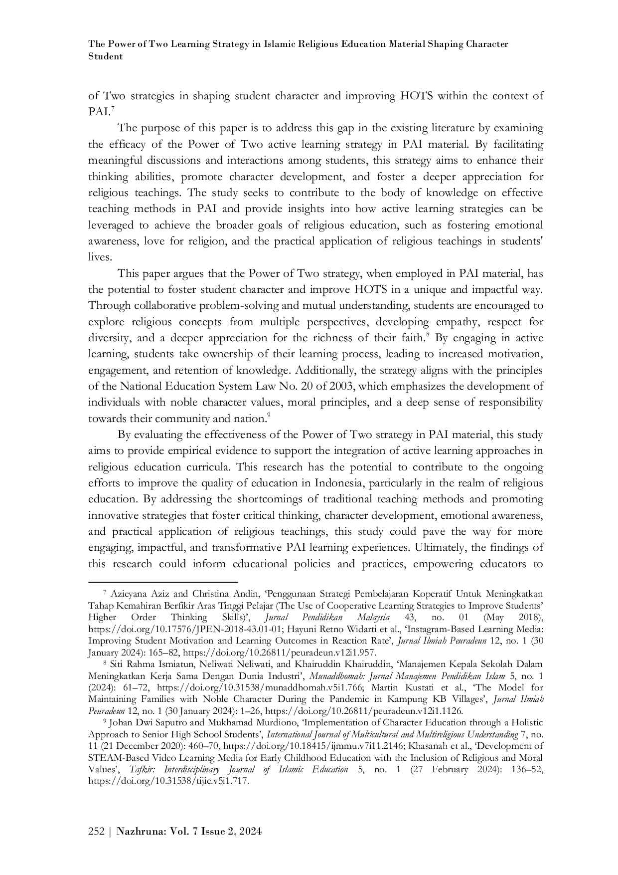 JURIS The Power of Two Learning Strategy in Islamic Religious Education Material Shaping Character Student