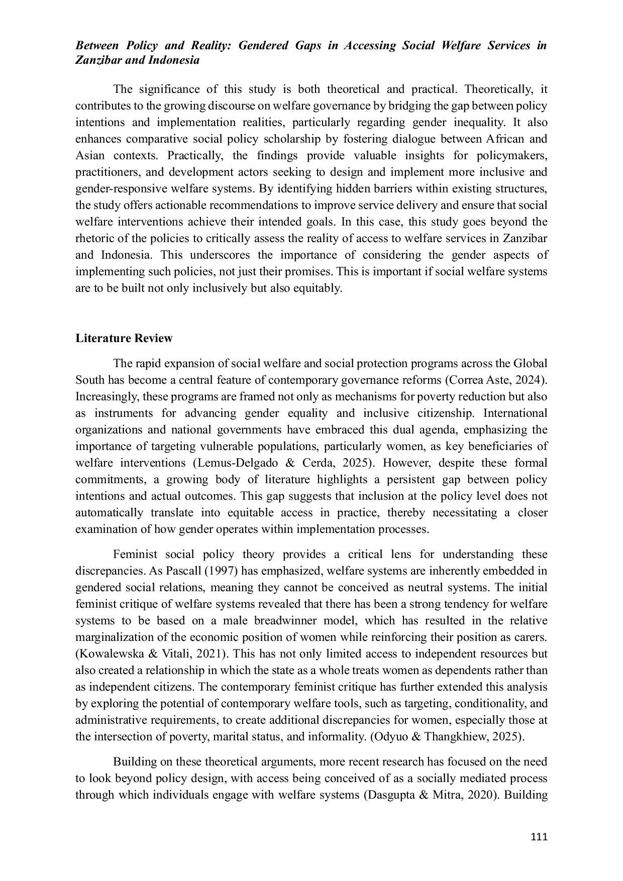 JURIS Between Policy and Reality Gendered Gaps in Accessing Social Welfare Services in Zanzibar and Indonesia