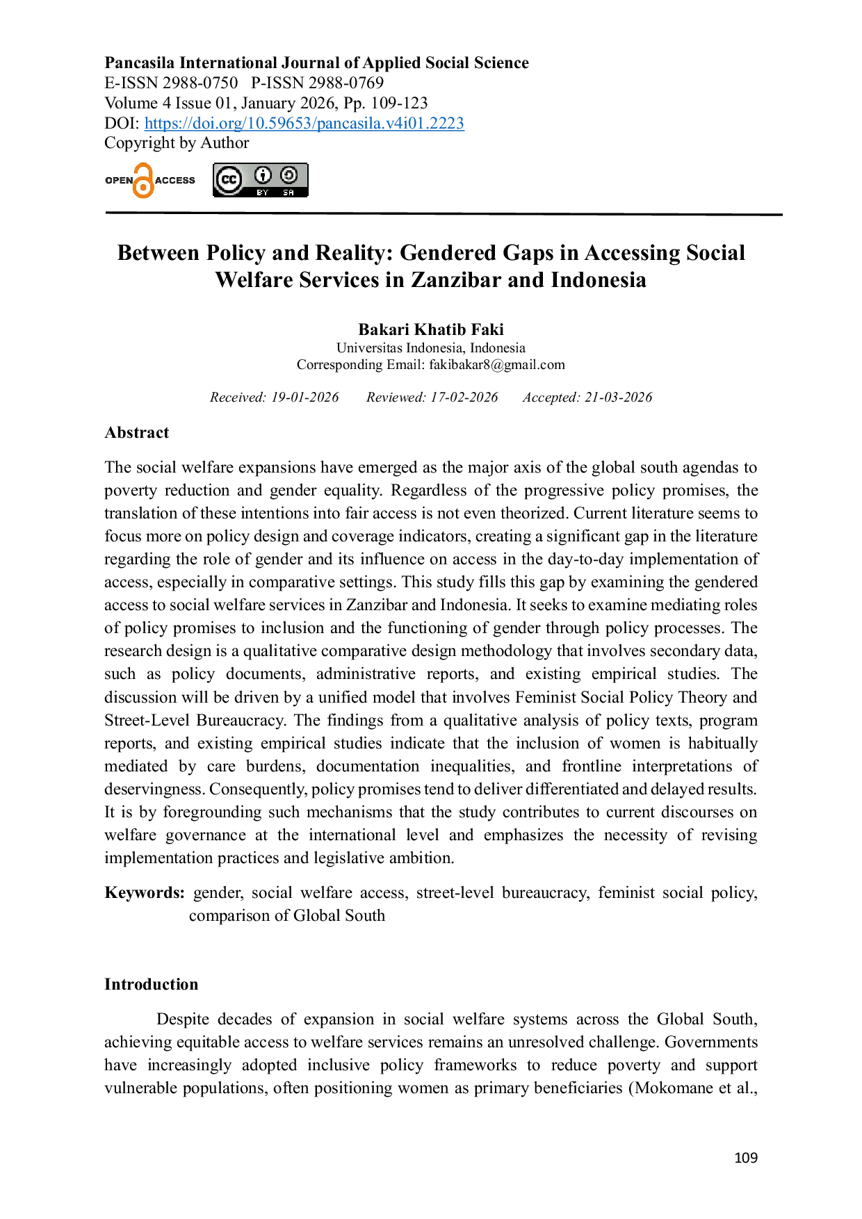 JURIS Between Policy and Reality Gendered Gaps in Accessing Social Welfare Services in Zanzibar and Indonesia