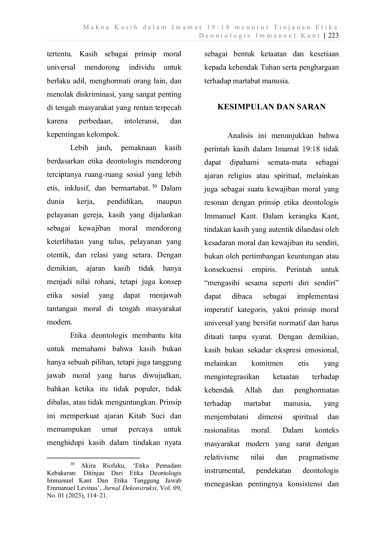 JURIS Makna Kasih dalam Imamat 19 18 menurut Tinjauan Etika Deontologis Immanuel Kant