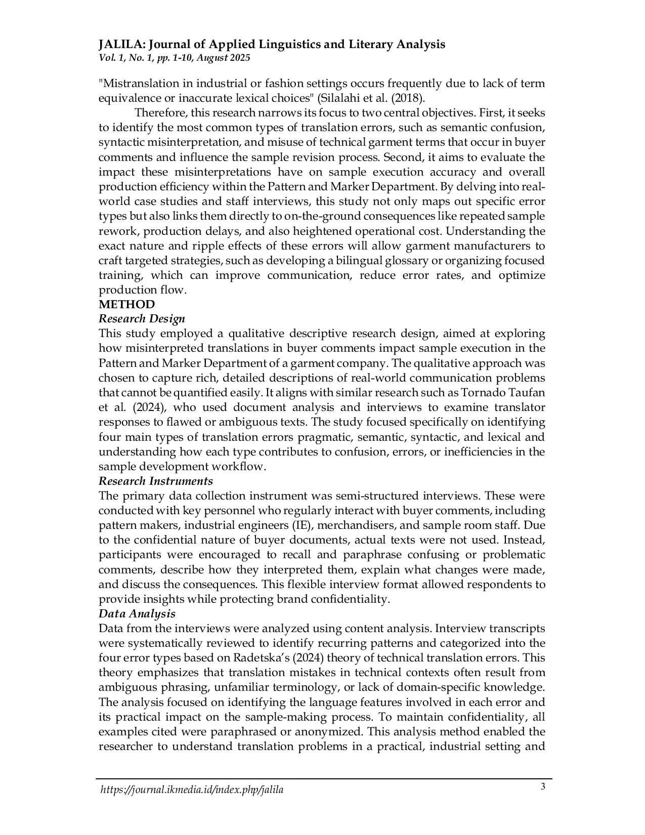 JURIS The Impact of Misinterpreted Translations in Buyer Comments on Sample Execution in the Pattern and Marker Department