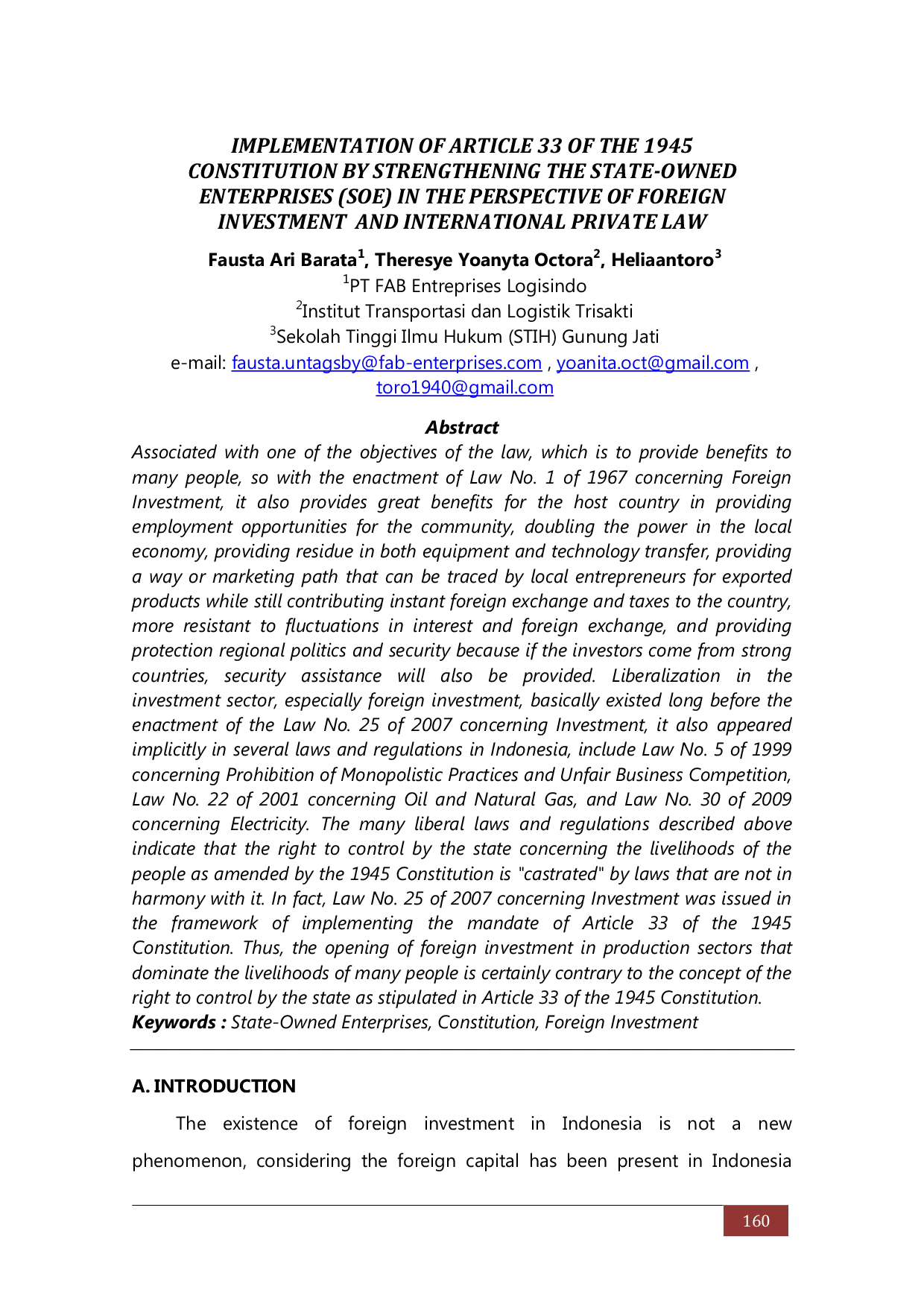 JURIS Implementation Of Article 33 Of The 1945 Constitution By Strengthening The State Owned Enterprises