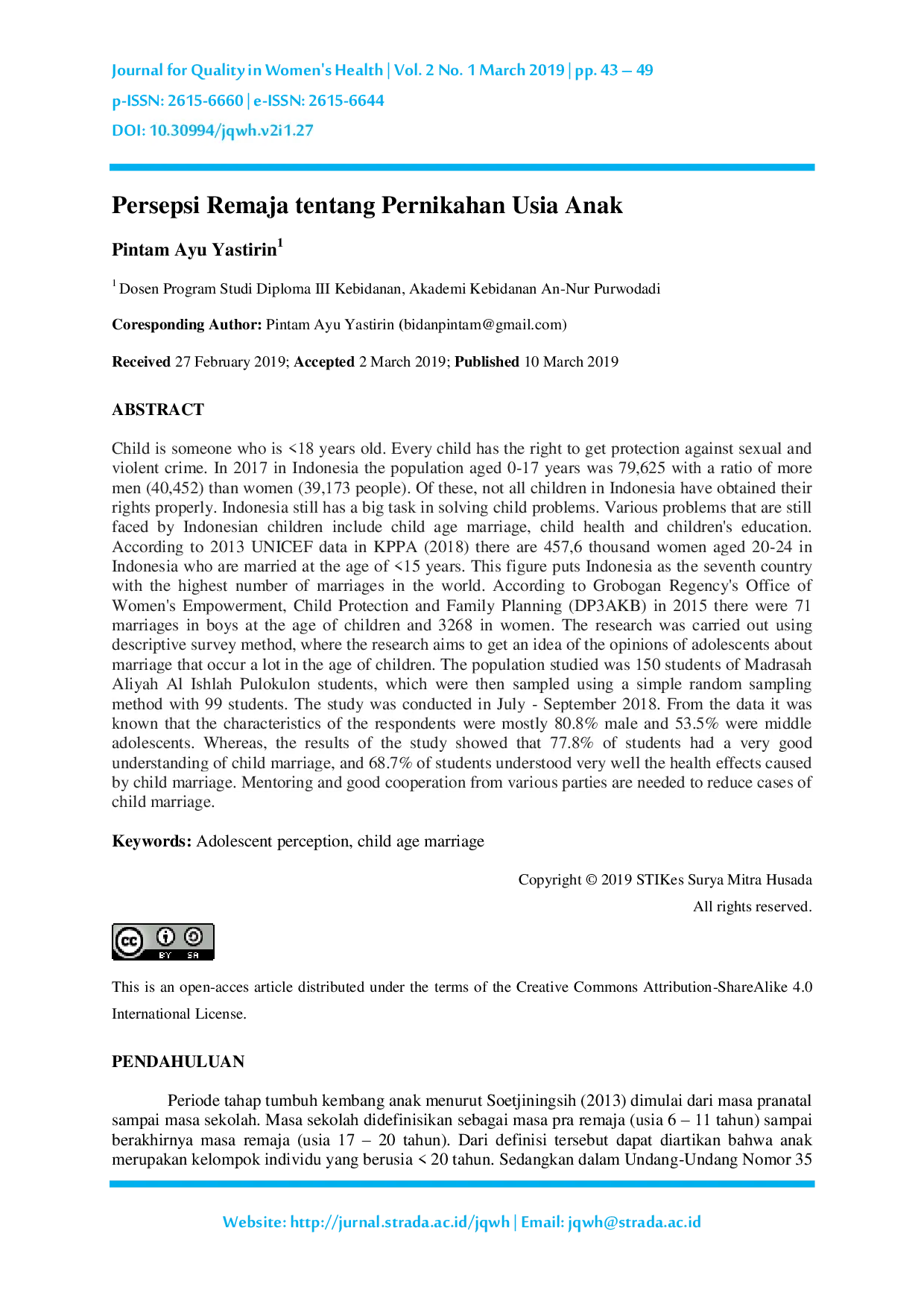 JURIS Persepsi Remaja tentang Pernikahan Usia Anak