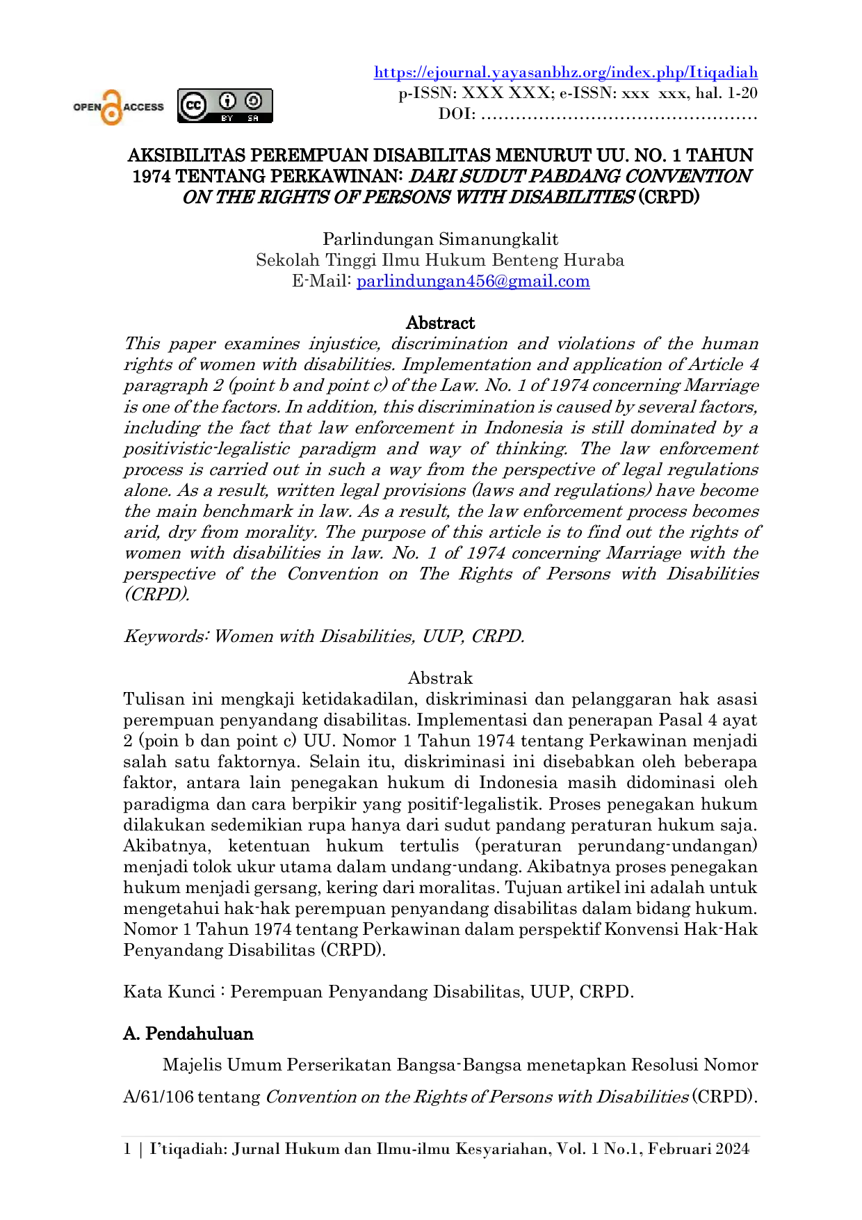 JURIS Aksibilitas Perempuan Disabilitas Menurut Uu No 1 Tahun 1974 Tentang Perkawinan