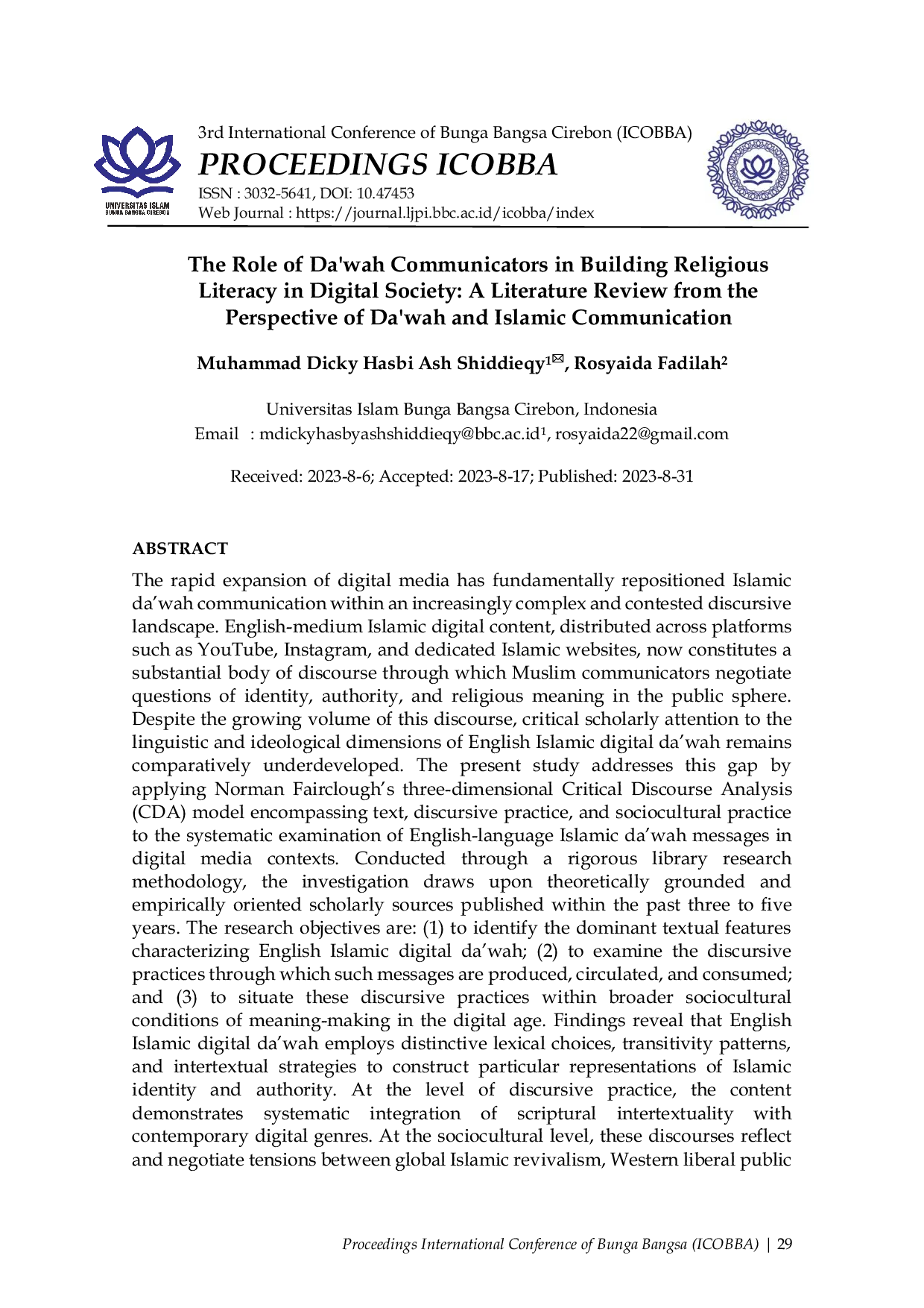 JURIS The Role of Da wah Communicators in Building Religious Literacy in Digital Society A Literature Review from the Perspective of Da wah and Islamic Communication