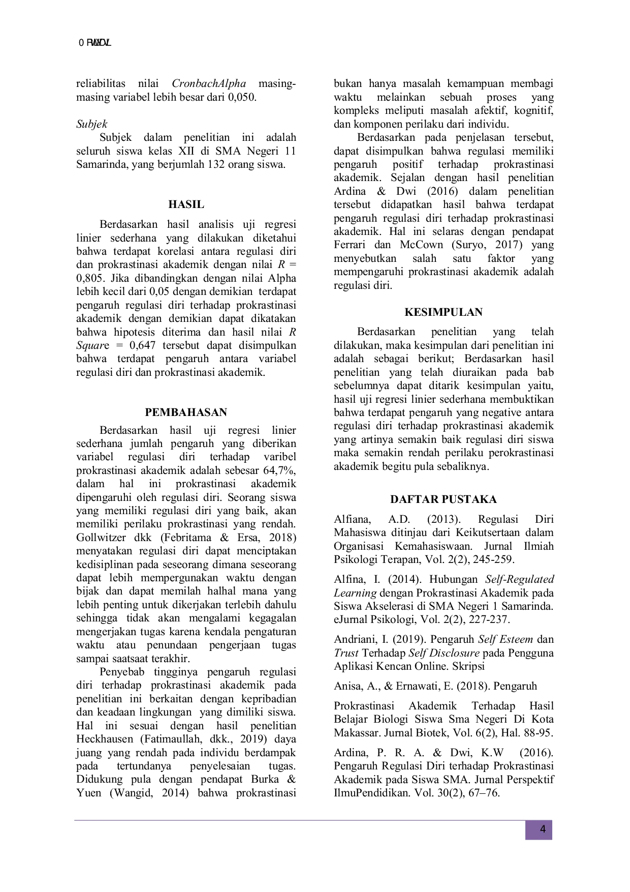 JURIS Pengaruh Regulasi Diri Terhadap Prokrastinasi Akademik Siswa Kelas Xii Di Sma Negeri 11 Samarinda