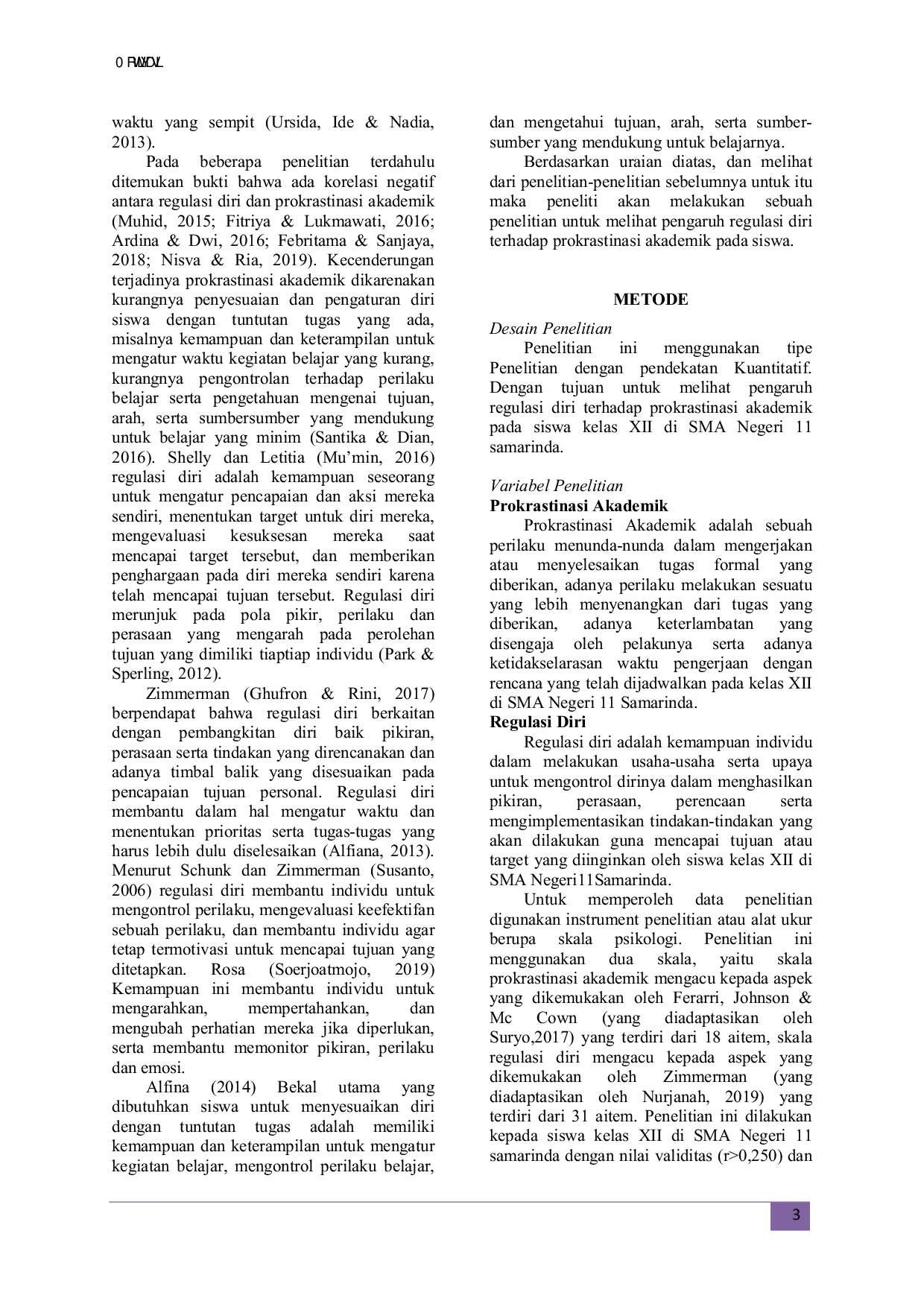 JURIS Pengaruh Regulasi Diri Terhadap Prokrastinasi Akademik Siswa Kelas Xii Di Sma Negeri 11 Samarinda