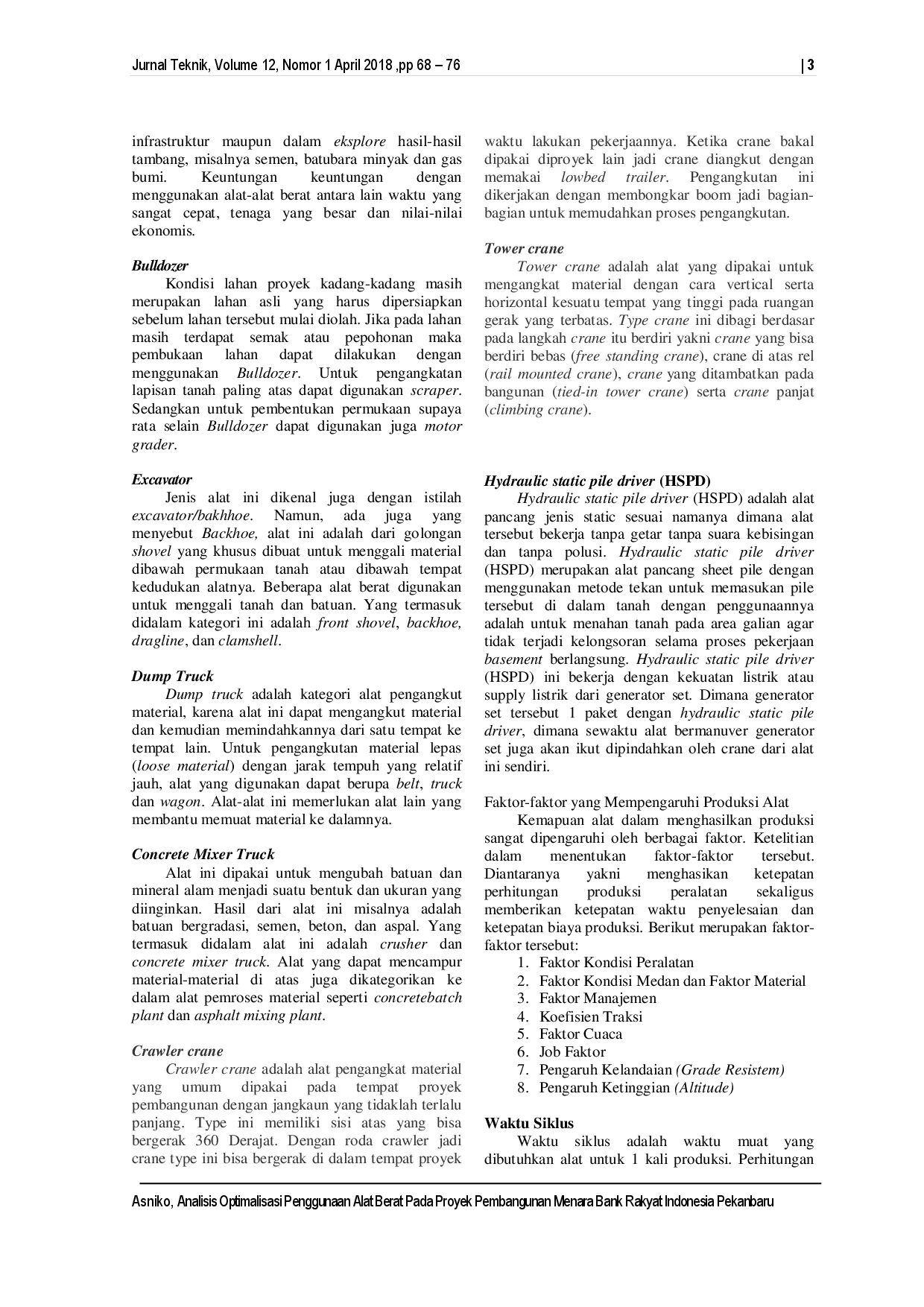 juris Analisis Optimalisasi Penggunaan Alat Berat pada Proyek Pembangunan Menara Bank Rakyat Indonesia Pekanbaru