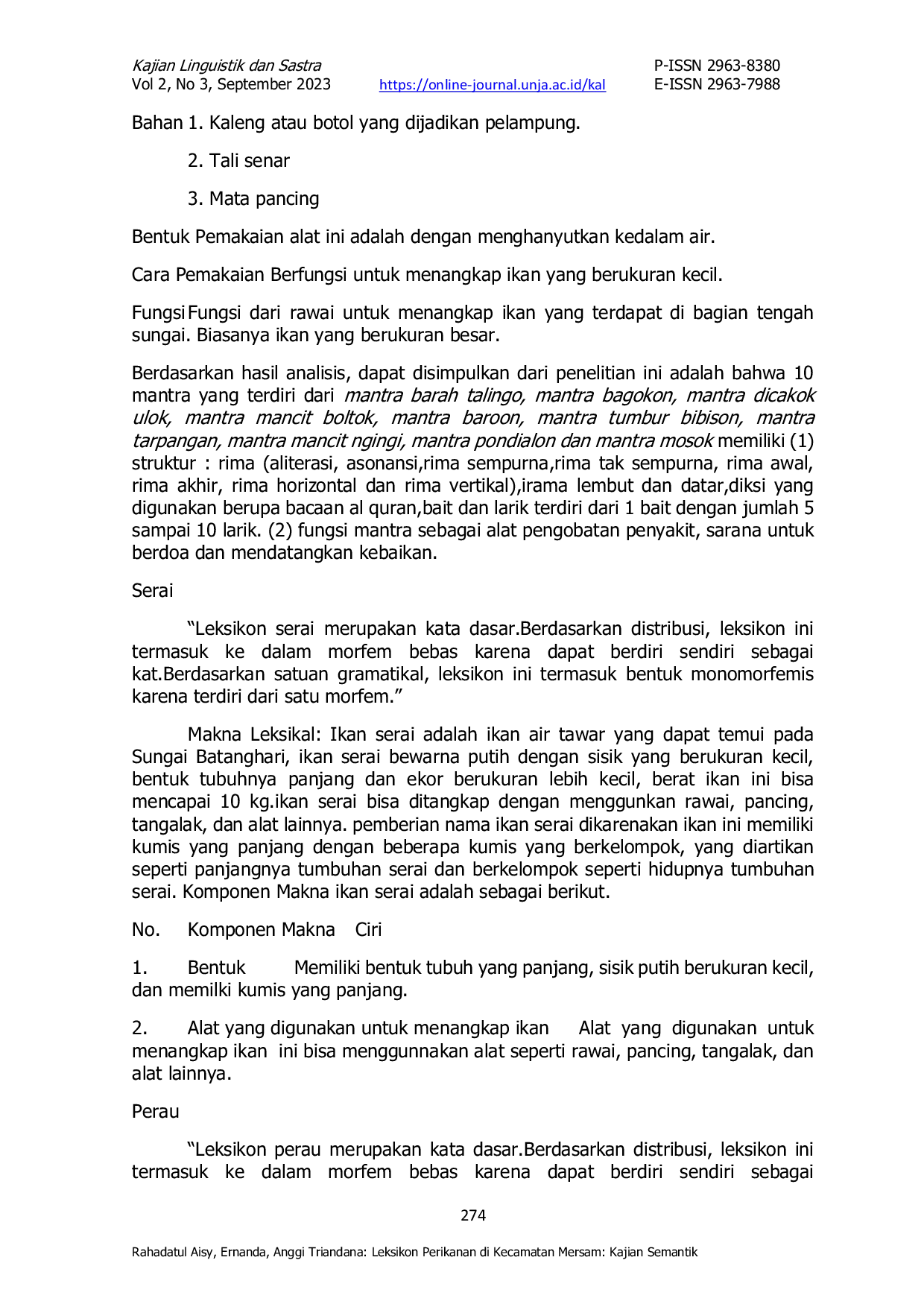 JURIS Leksikon Perikanan di Kecamatan Mersam Kajian Semantik