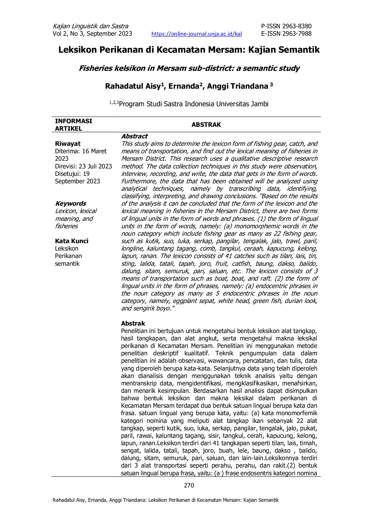 JURIS Leksikon Perikanan di Kecamatan Mersam Kajian Semantik