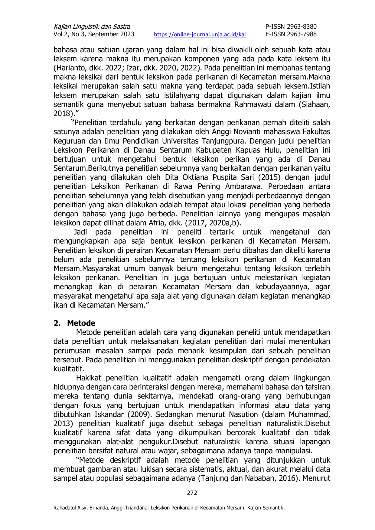 JURIS Leksikon Perikanan di Kecamatan Mersam Kajian Semantik