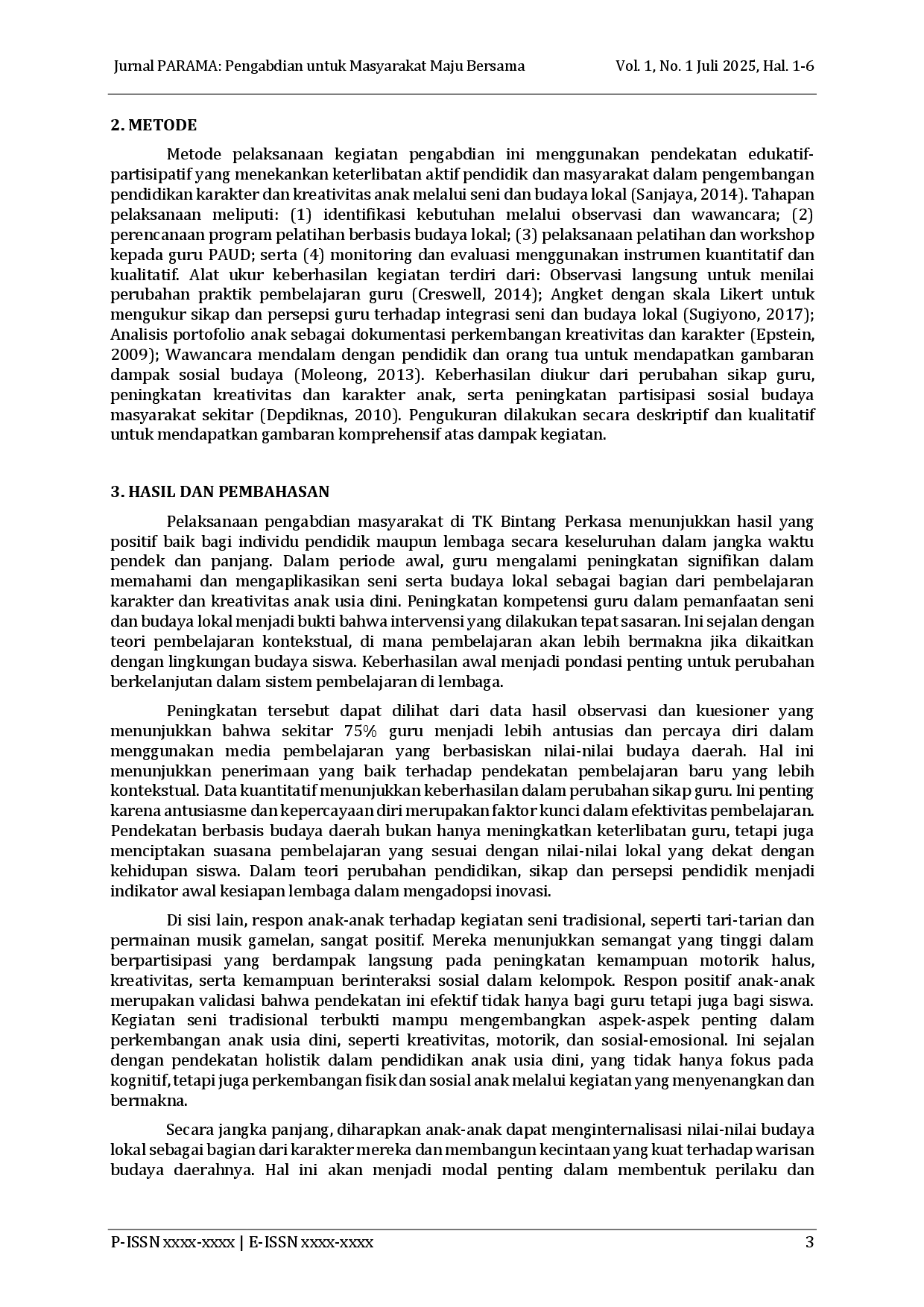 juris Pengembangan Pendidikan Karakter dan Kreativitas Anak Usia Dini melalui Kegiatan Seni dan Budaya Lokal