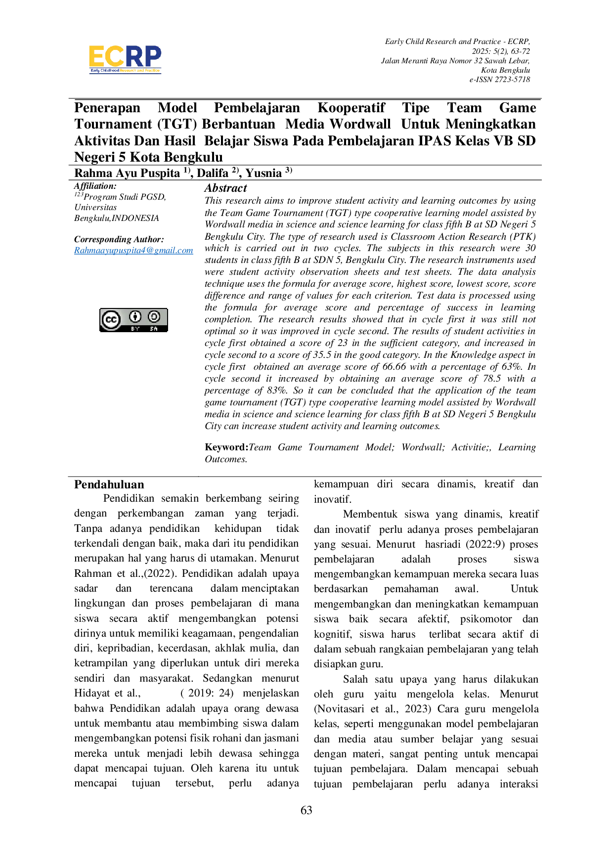 JURIS Penerapan Model Pembelajaran Kooperatif Tipe Team Game Tournament TGT Berbantuan Media Wordwall Untuk Meningkatkan Aktivitas Dan Hasil Belajar Siswa Pada Pembelajaran IPAS Kelas VB SD Negeri 5 Ko