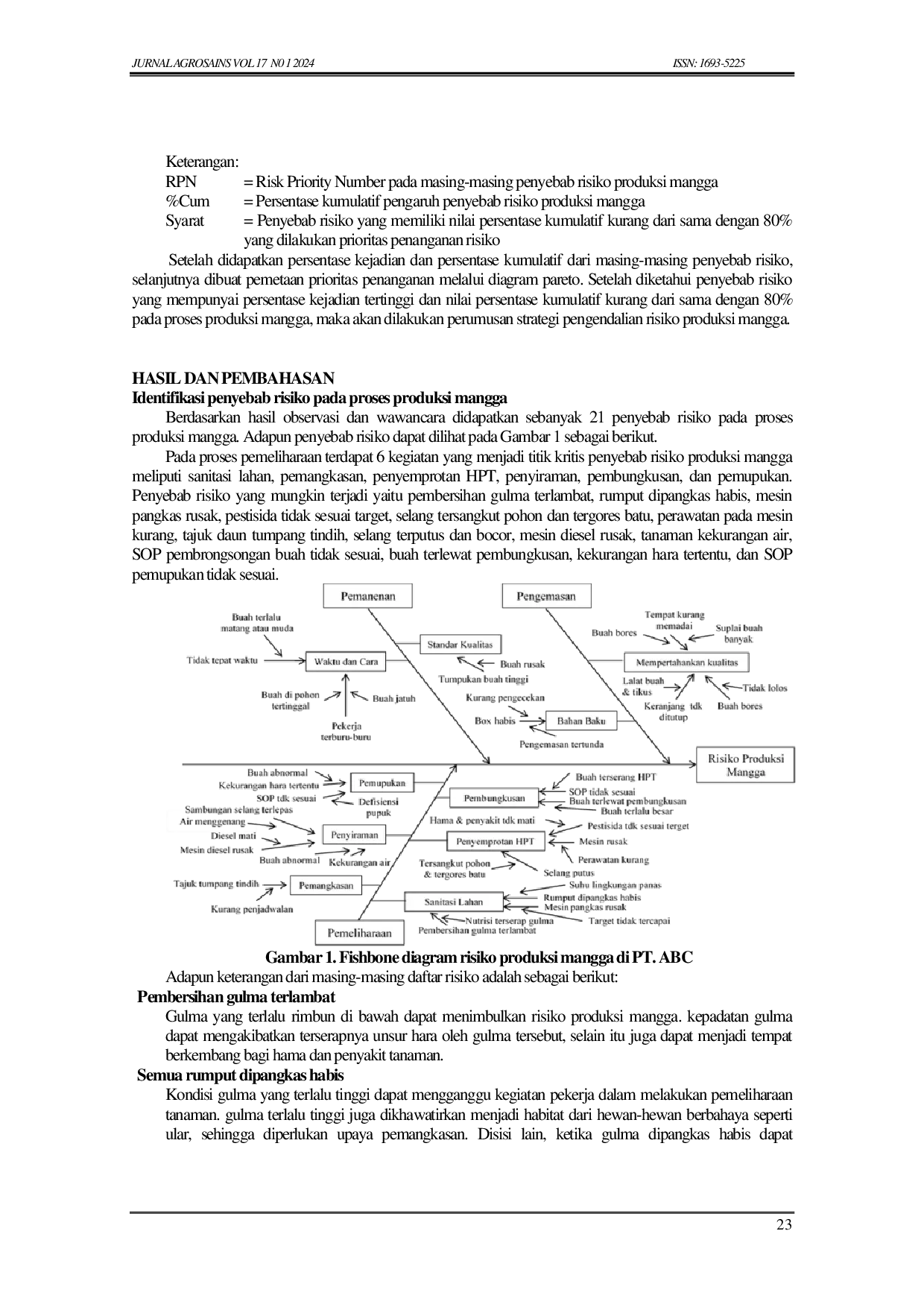 JURIS Manajemen Risiko dengan Metode Failurea Mode dan Effect Analysis FMEA Produksi Mangga di PT ABC