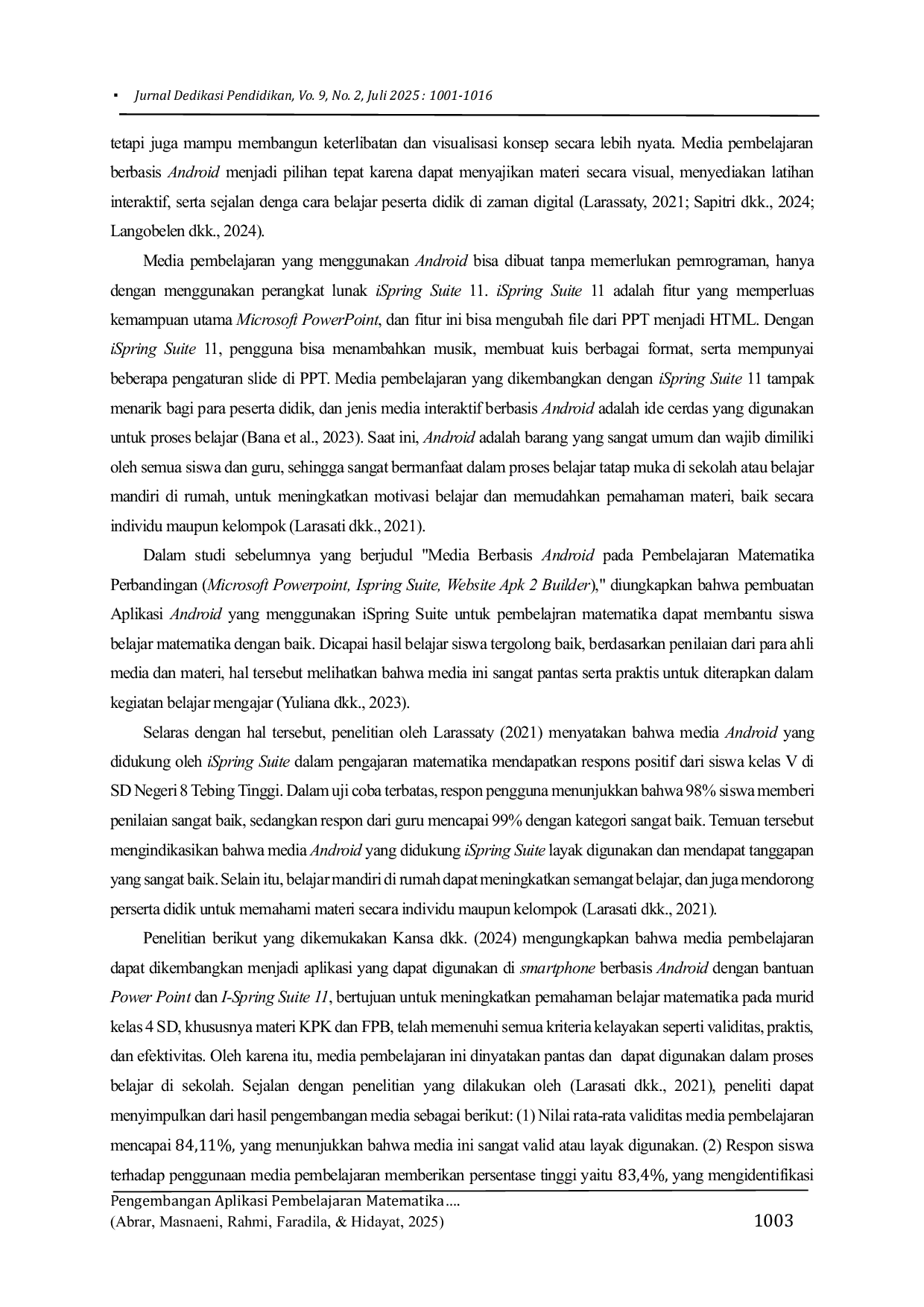 JURIS Pengembangan Aplikasi Pembelajaran Matematika Materi Barisan Dan Deret Berbasis Android Melalui iSpring Suite 11