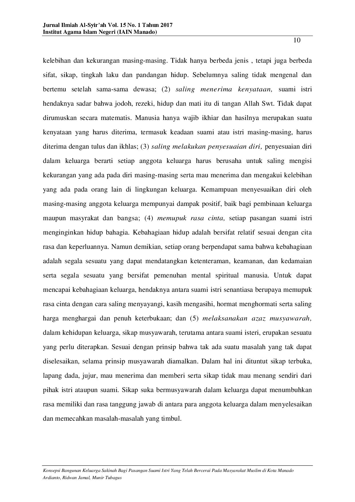 juris Konsepsi Bangunan Keluarga Sakinah Bagi Pasangan Suami Istri Yang Telah Bercerai Pada Masyarakat Muslim di Kota Manado