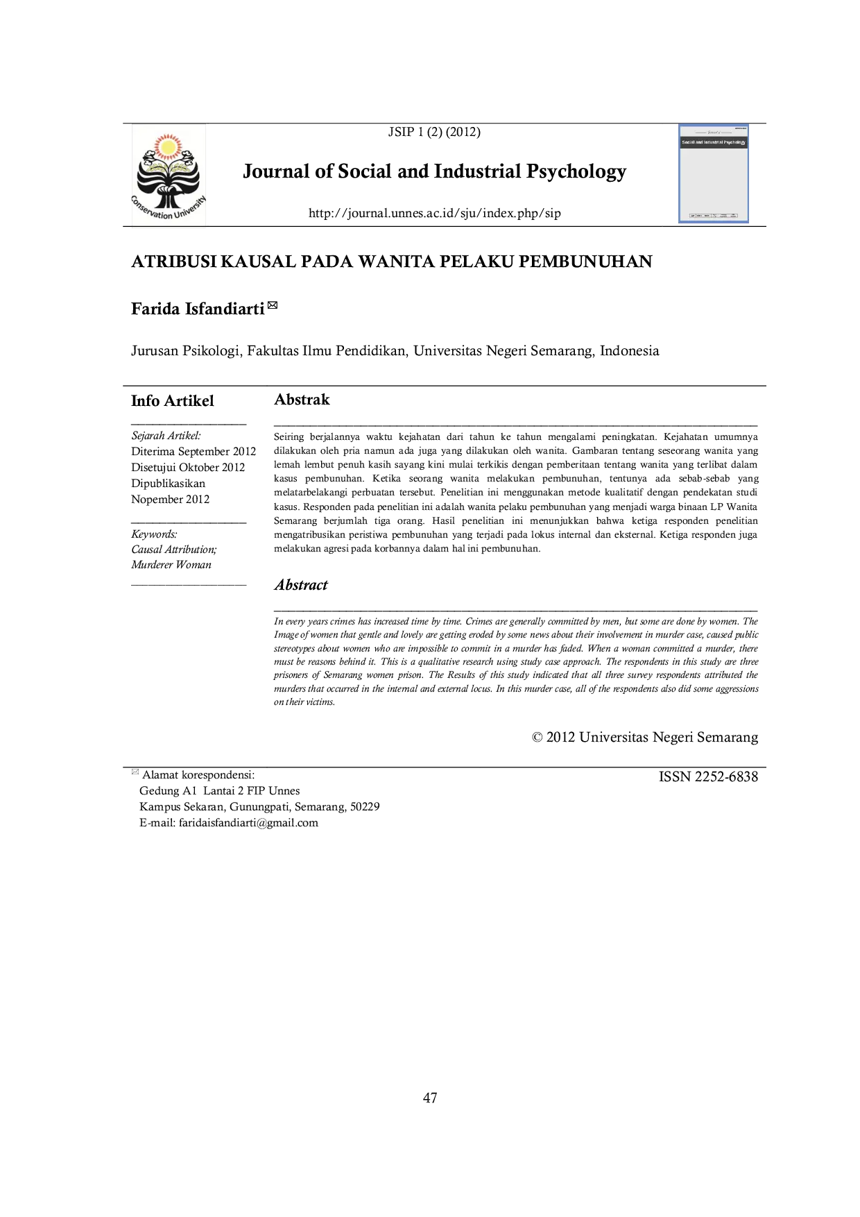 JURIS Atribusi Kausal pada Wanita Pelaku Pembunuhan