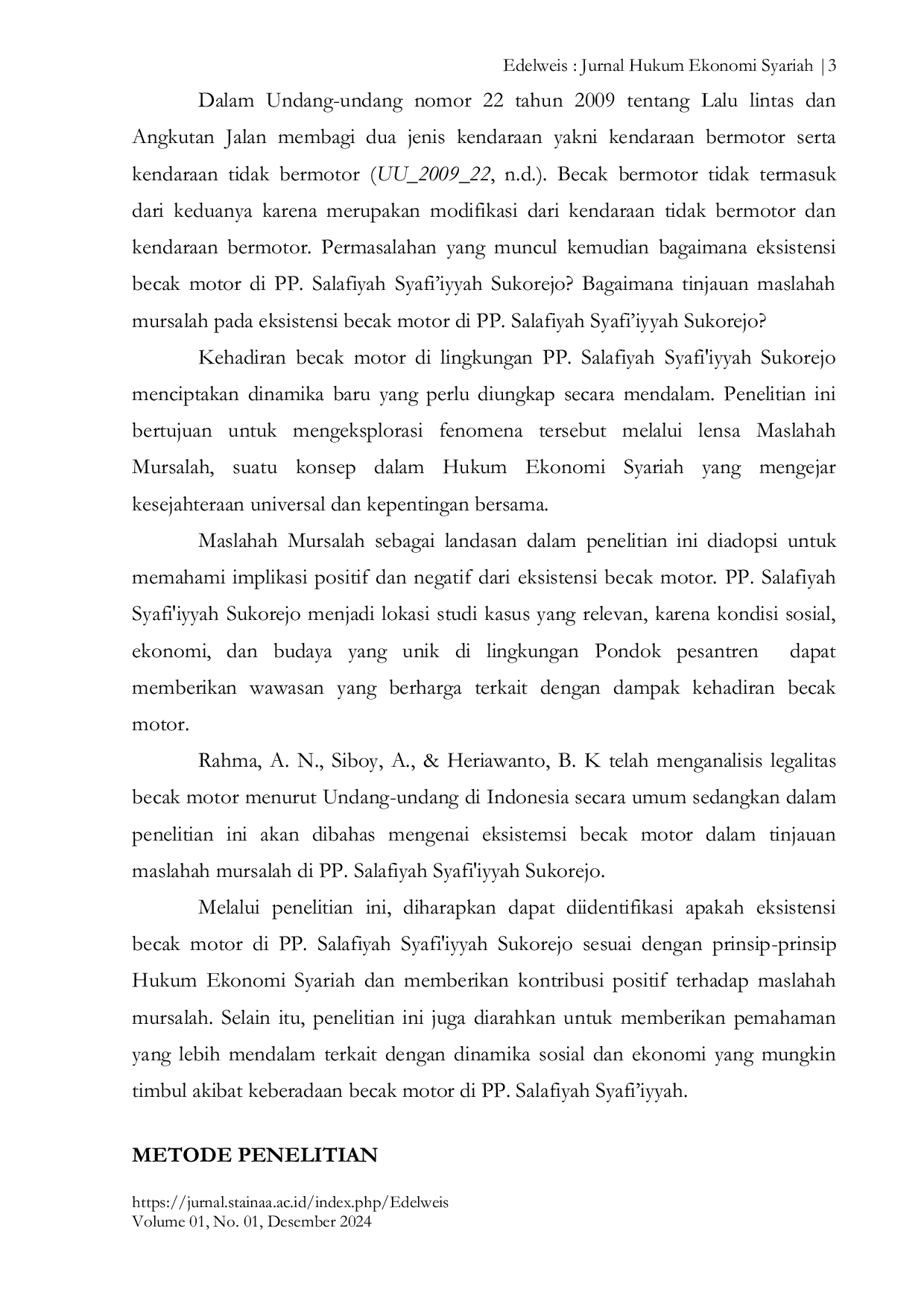 JURIS The Existence Of Becak Motorbike In Maslahah Mursalah Review