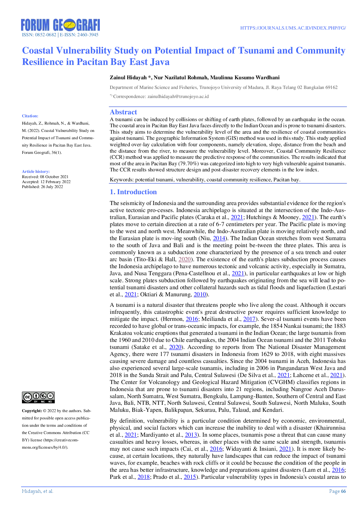 juris Coastal Vulnerability Study on Potential Impact of Tsunami and Community Resilience in Pacitan Bay East Java