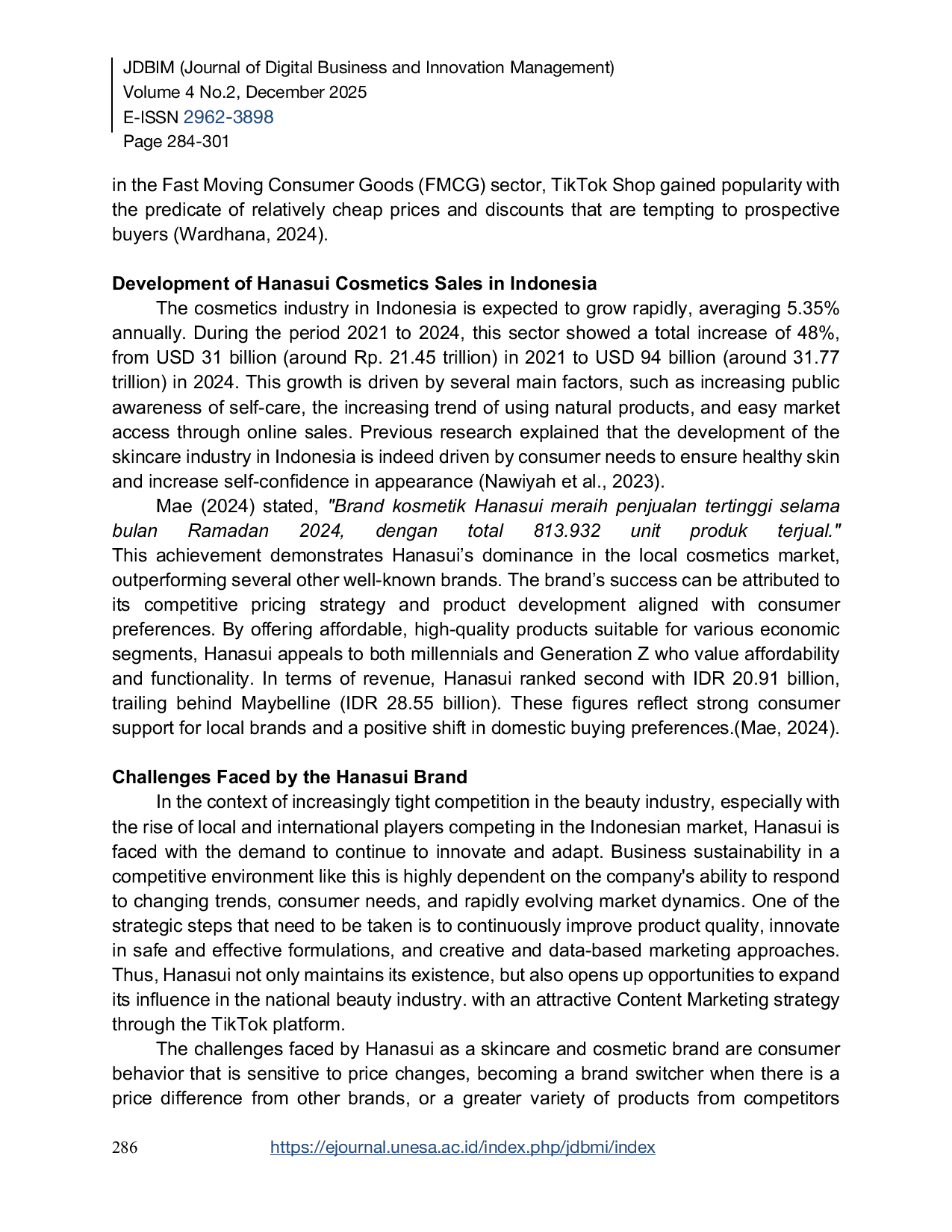 JURIS The Effect of Content Marketing on Purchase Intention With E Wom as A Mediation Variable on Hanasui Products in Tiktok Shop Case Study On Generation Z
