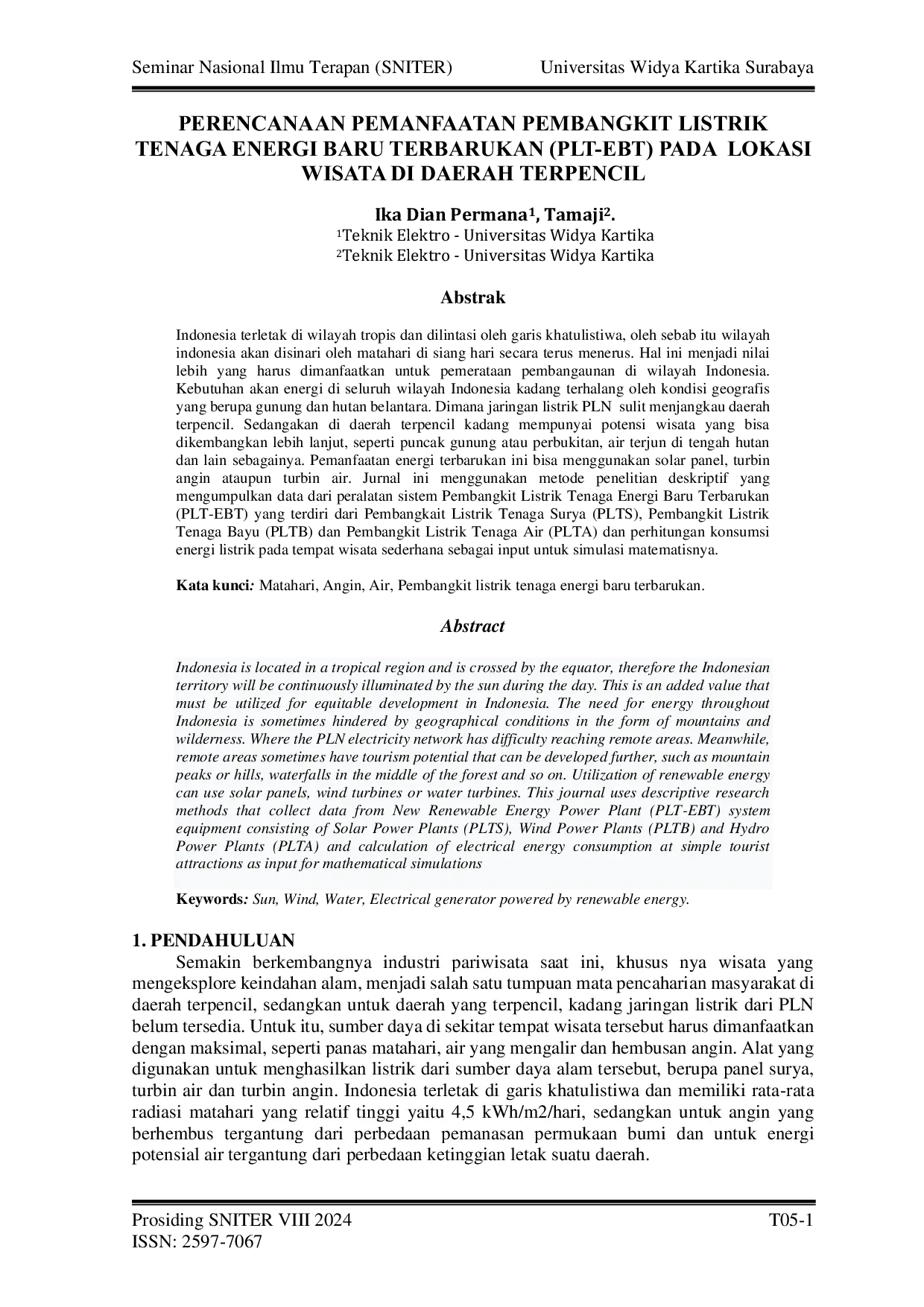 JURIS Perencanaan Pemanfaatan Pembangkit Listrik Tenaga Energi Baru Terbarukan PLT EBT pada Lokasi Wisata di Daerah Terpencil