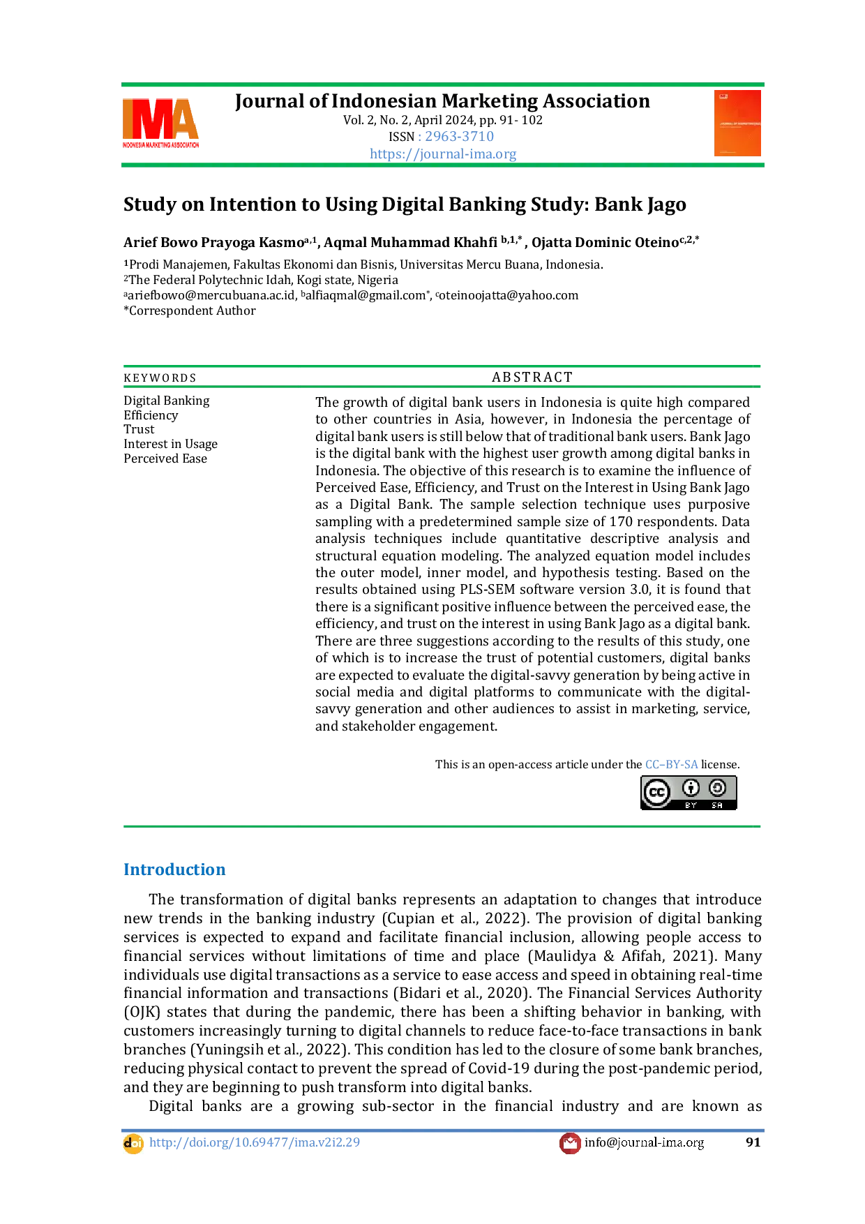 JURIS Study on Intention to Using Digital Banking Study Bank Jago