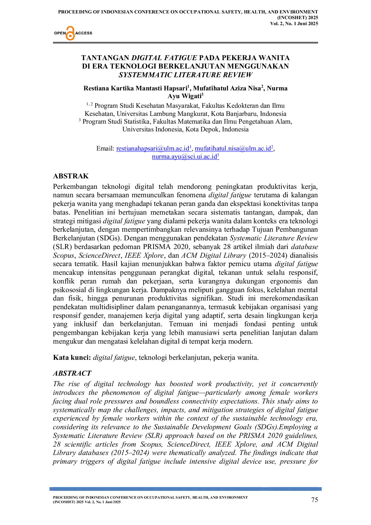 JURIS Tantangan Digital Fatigue Pada Pekerja Wanita Di Era Teknologi Berkelanjutan Menggunakan Systemmatic Literature Review