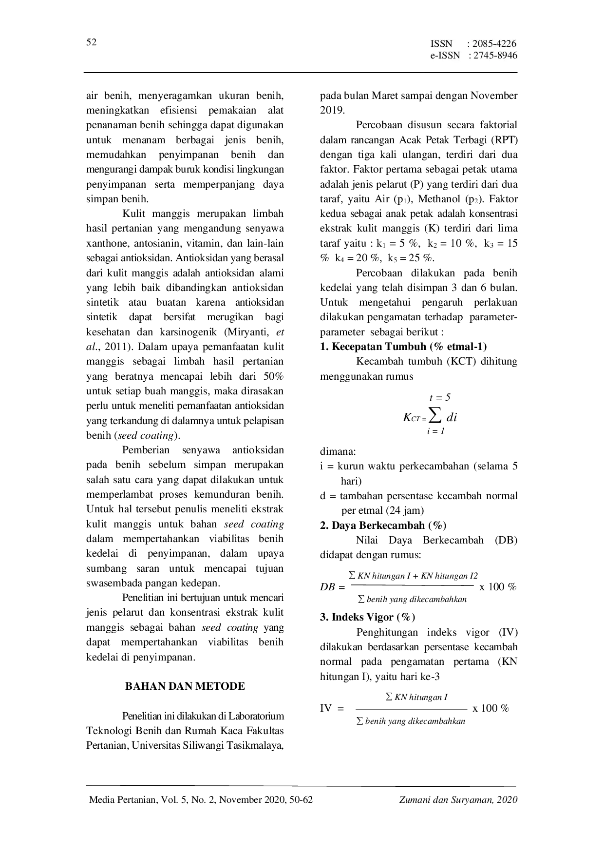 JURIS Pemanfaatan Ekstrak Kulit Manggis Pada Seed Coating untuk Mempertahankan Viabilitas Benih Kedelai di Penyimpanan