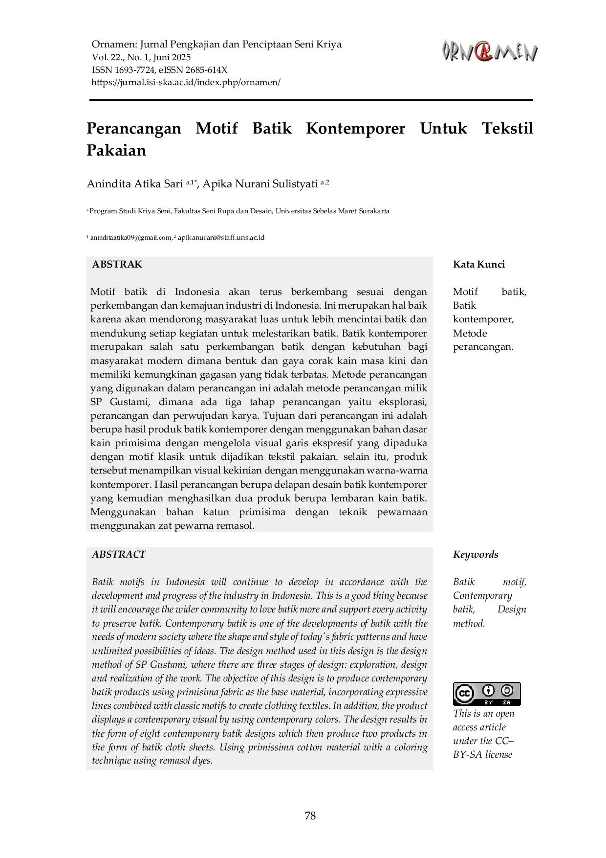 JURIS Perancangan Motif Batik Kontemporer Untuk Tekstil Pakaian