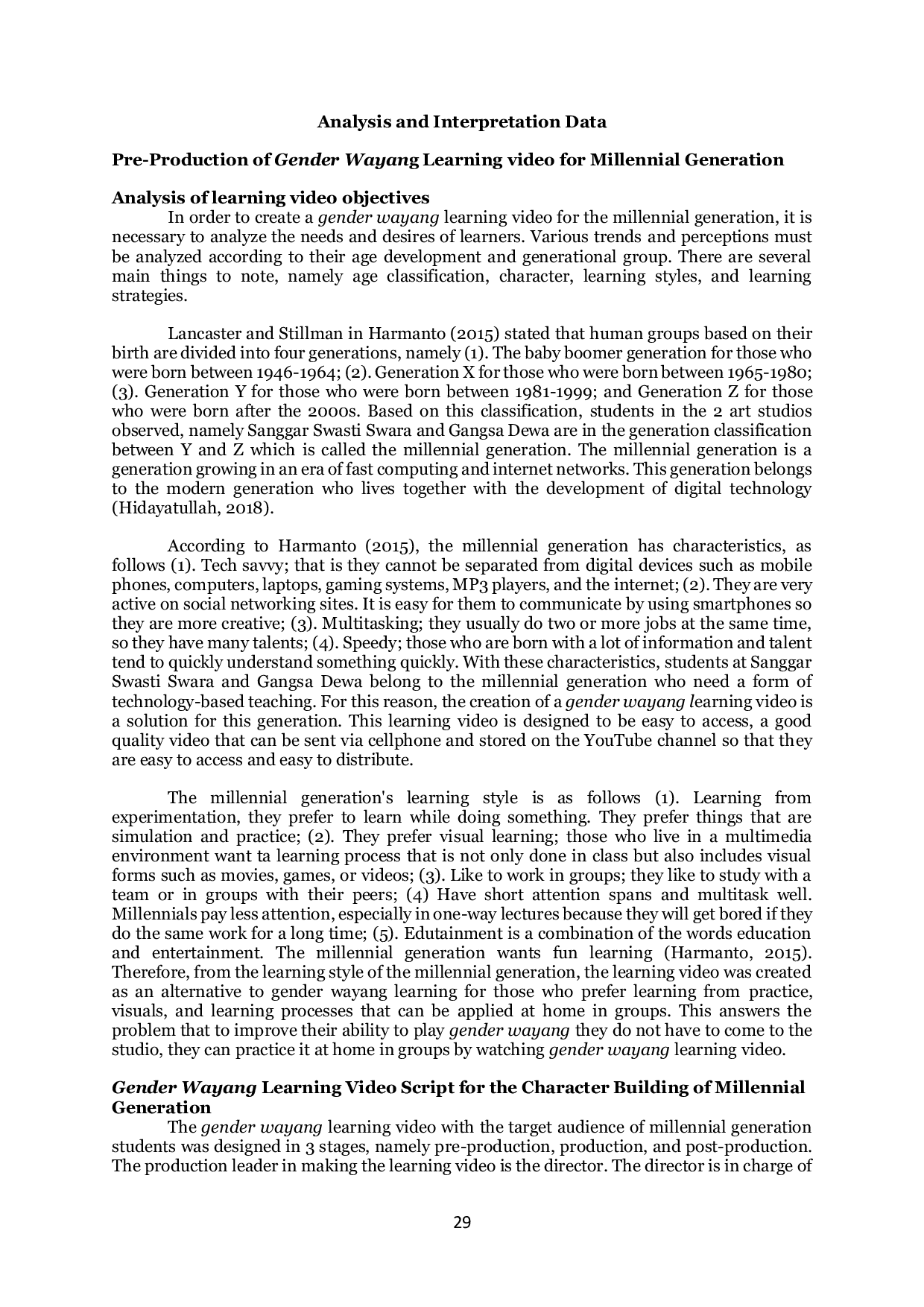 JURIS Gender Wayang Learning Video Design to Build the Characters of The Millennial Generation