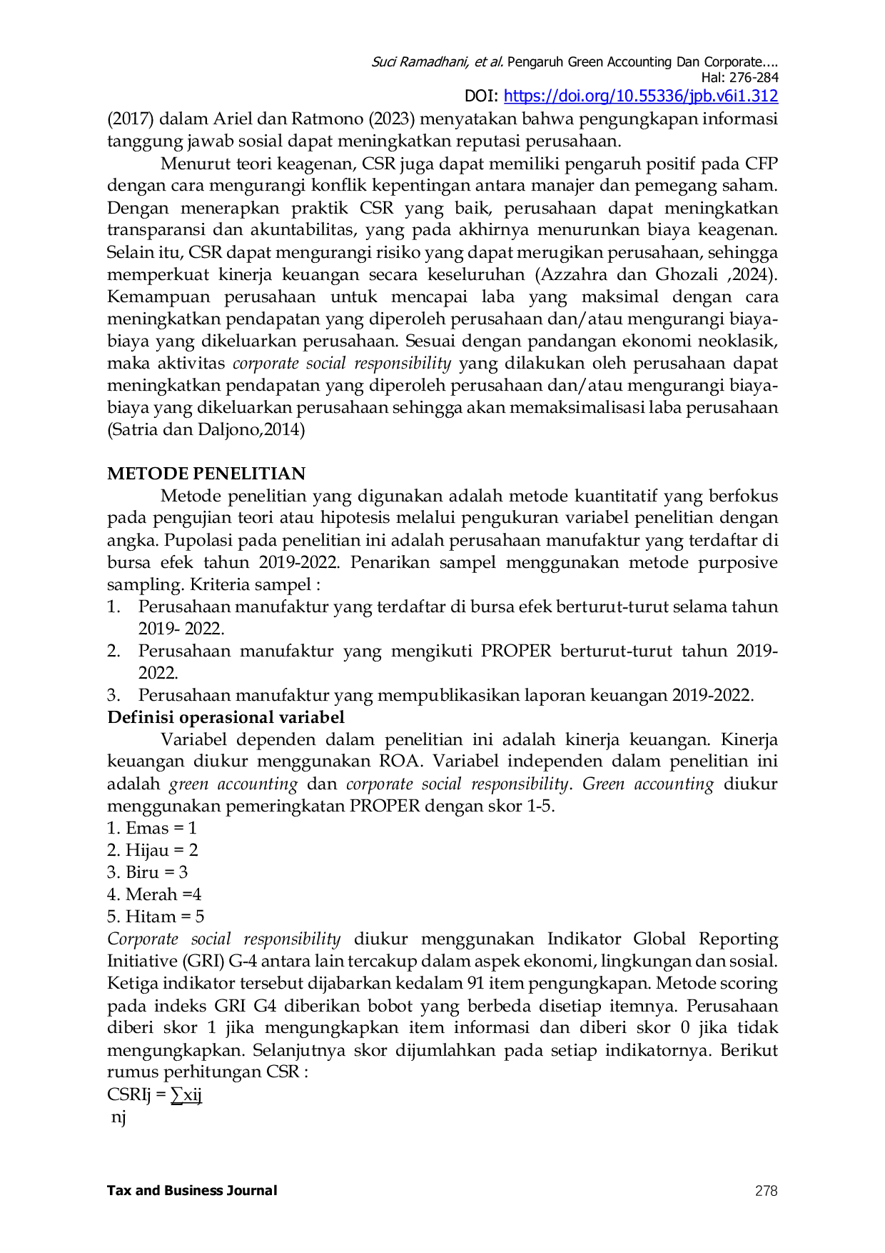 JURIS Pengaruh Green Accounting Dan Corporate Social Responsibility Terhadap Kinerja Keuangan