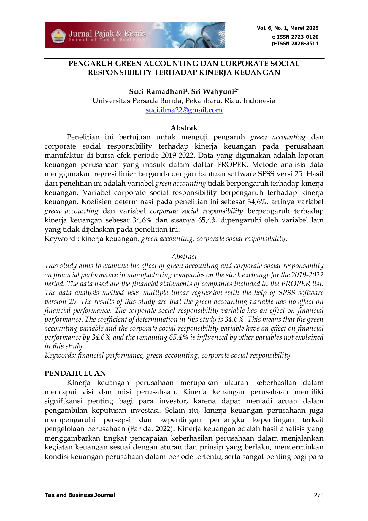 JURIS Pengaruh Green Accounting Dan Corporate Social Responsibility Terhadap Kinerja Keuangan