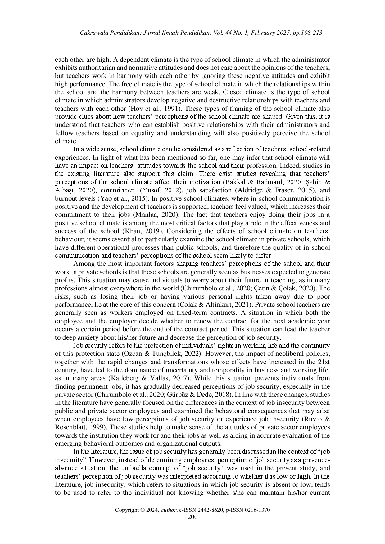 juris The impact of private school teachers views of school climate on their perceptions of job security